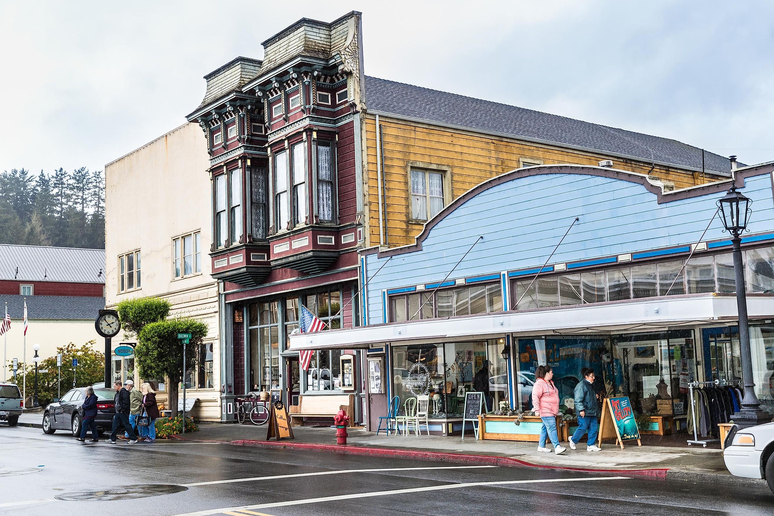 Locals and tourists shopping in the town of Ferndale, Humboldt County, California
