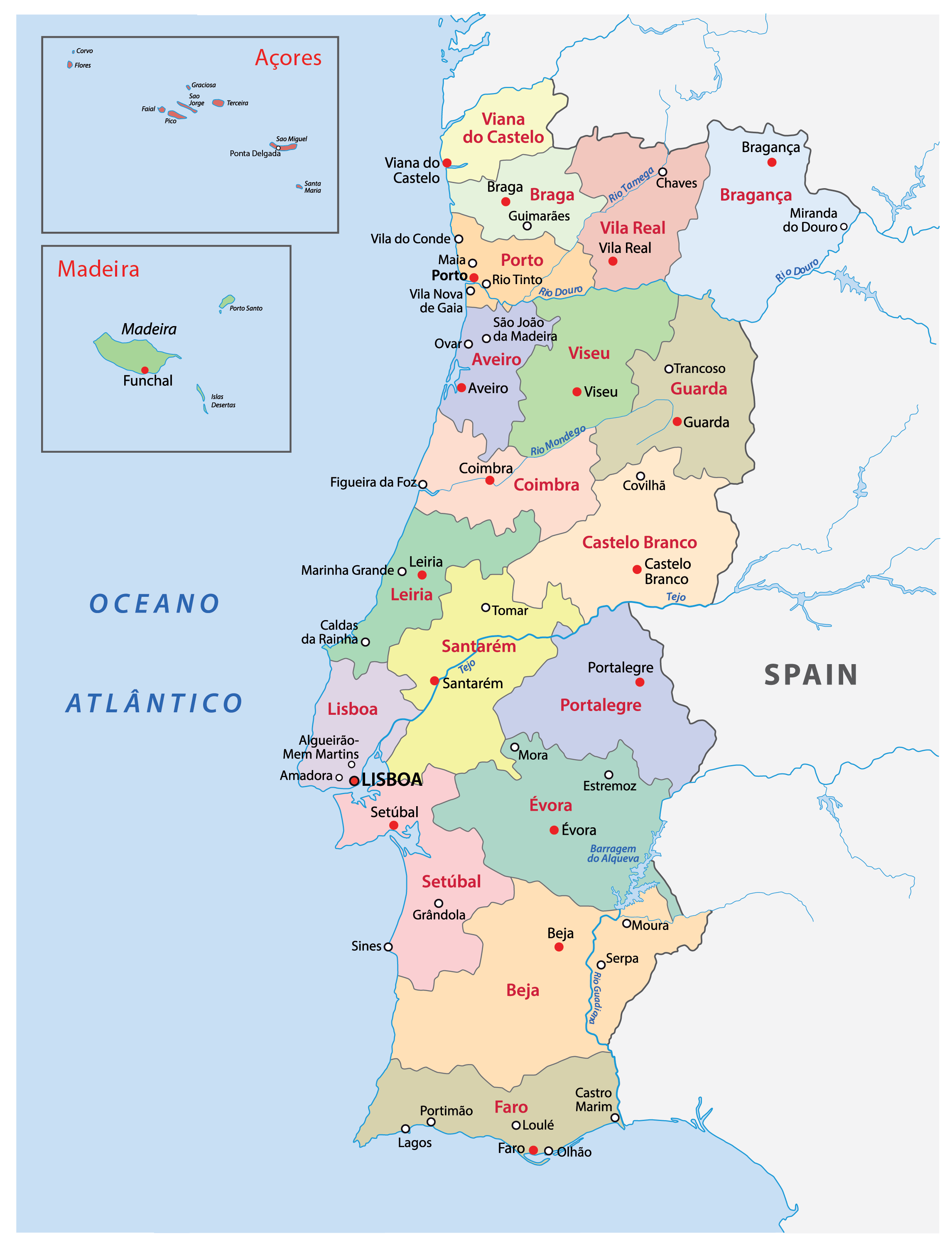 Portugal Map of Regions and Provinces 