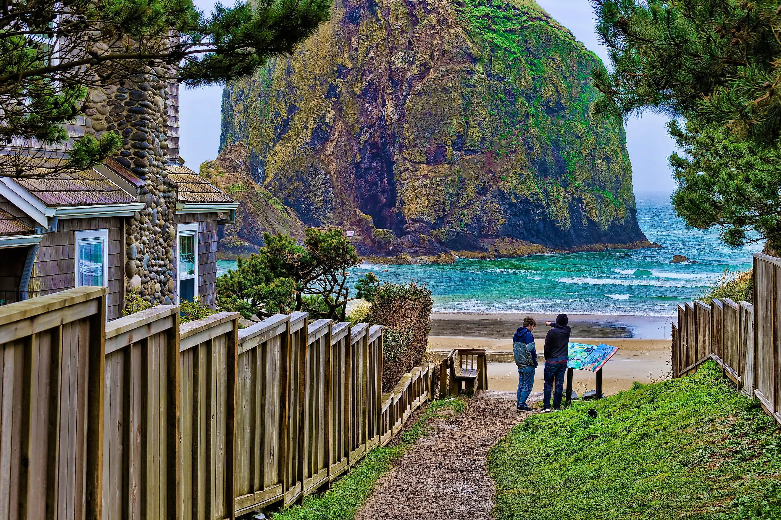 Walking path down to the Haystack Rock in Cannon Beach, Oregon.