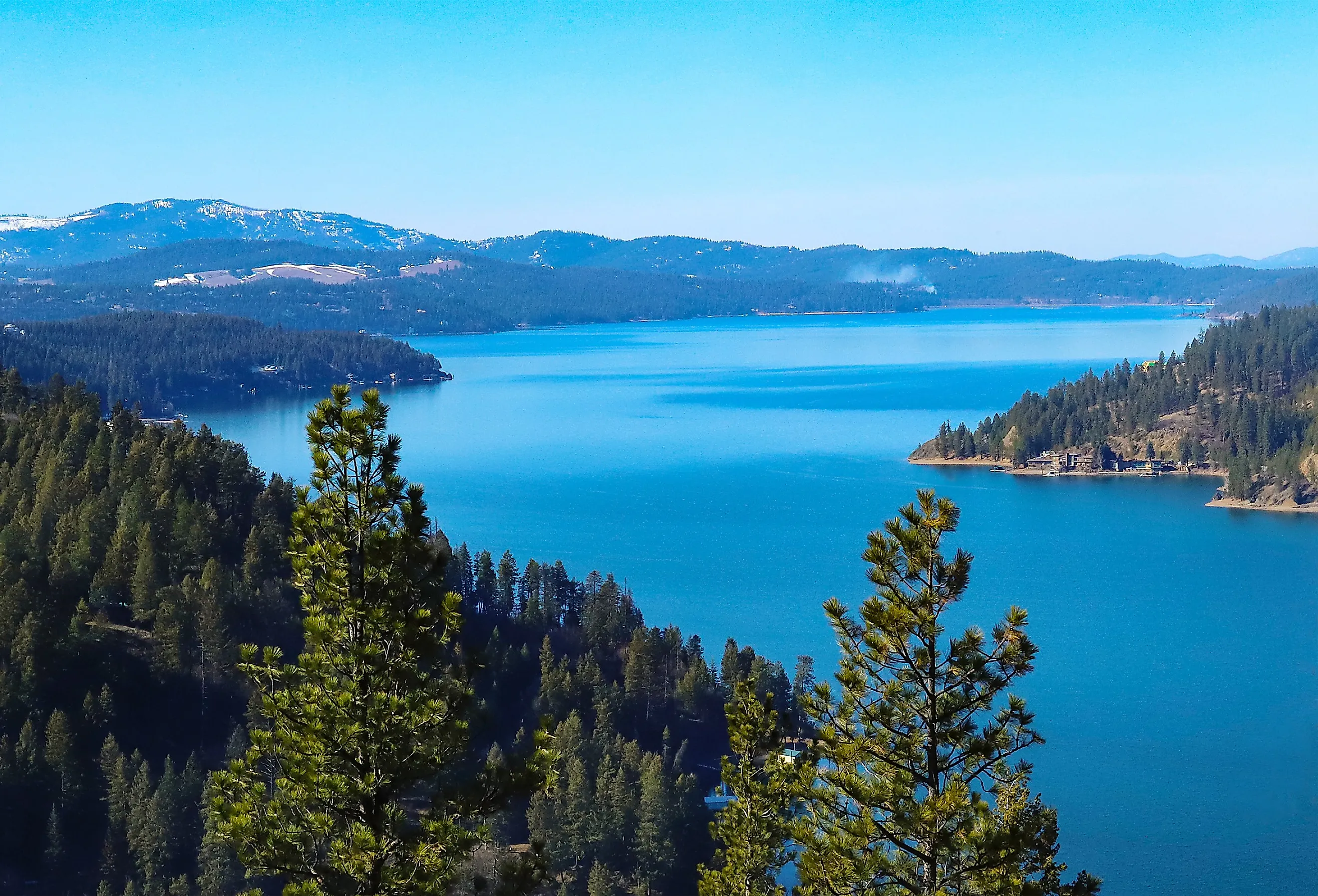 Aerial view of Wolf Lodge Bay, Lake Coeur D'Alene, Idaho.