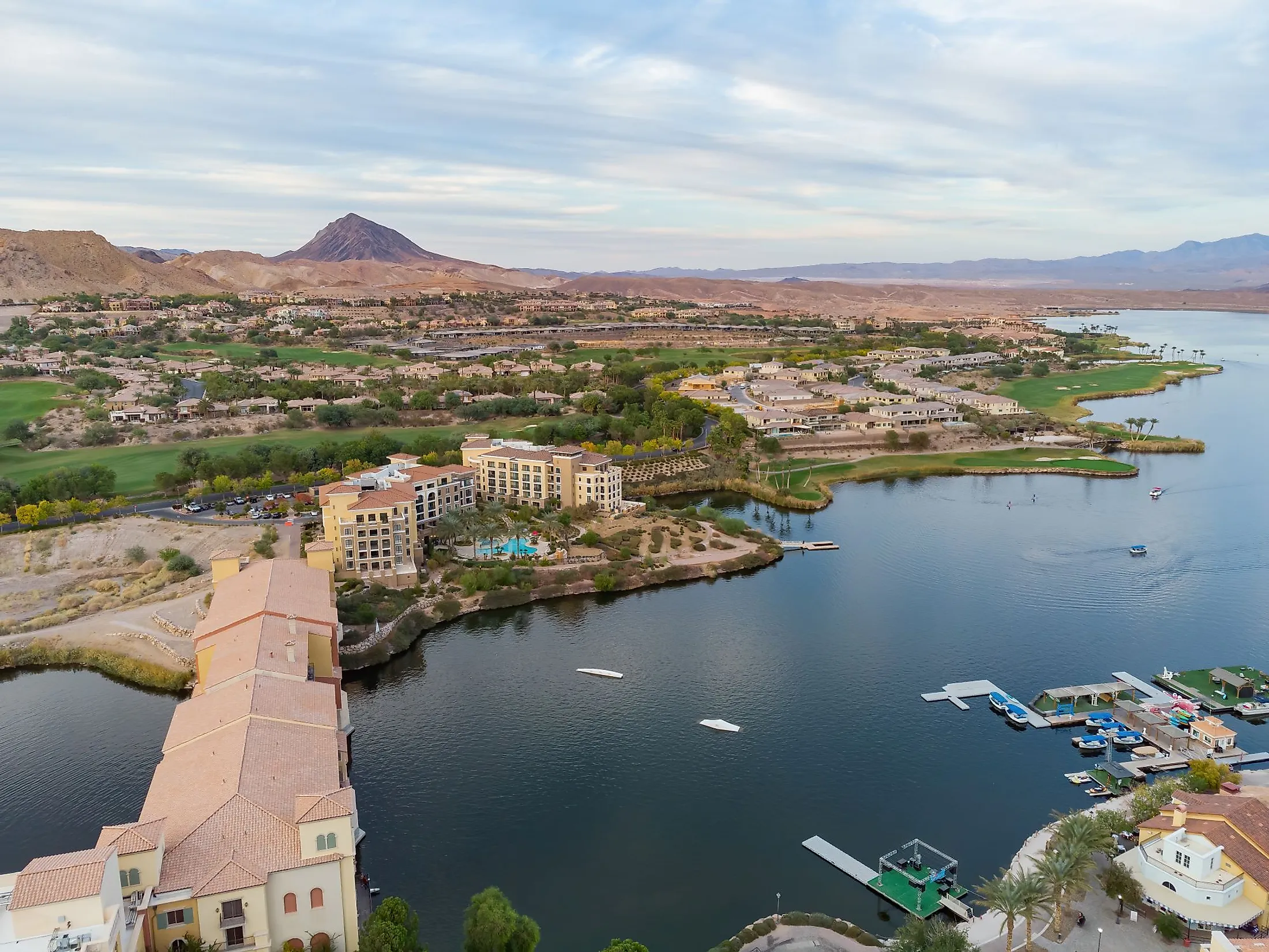 Aerial view of the beautiful Lake Las Vegas area at Nevada. 