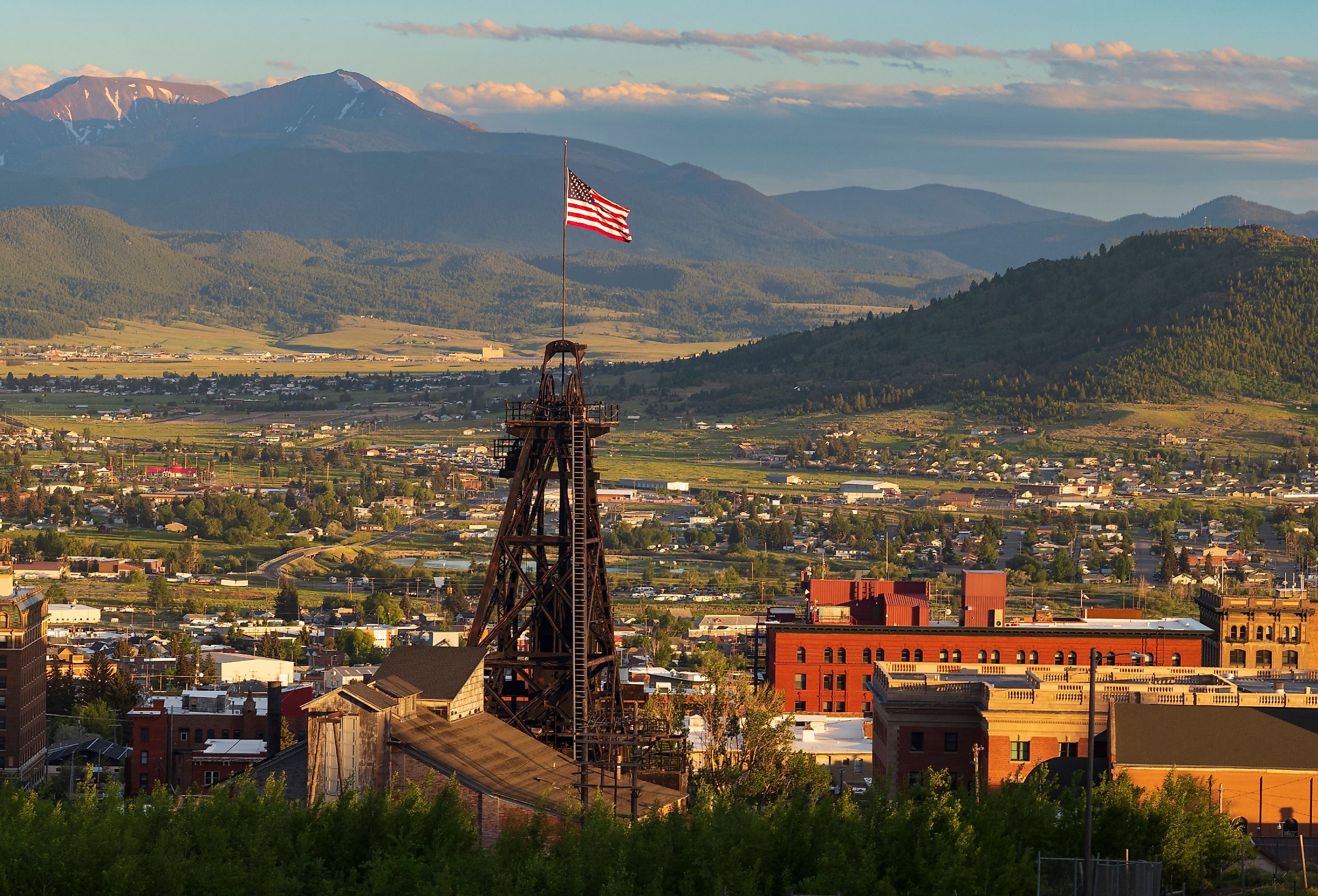 One of fourteen headframes, nicked named "gallows frames," dot the Butte, Montana, skyline, which mark the remnants of mines that made the area.