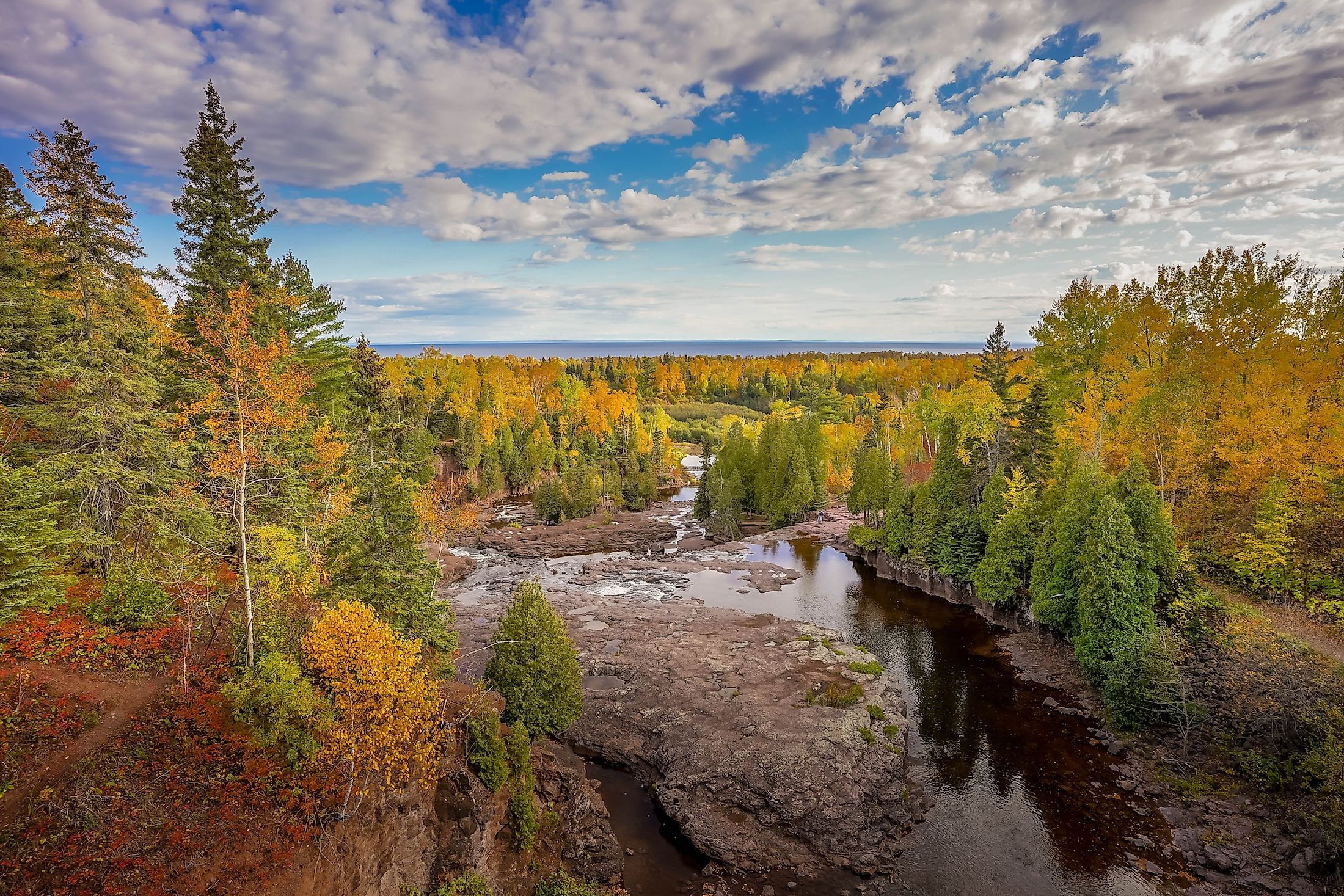 Fall scenery at Gooseberry Falls State Park in Minnesota.