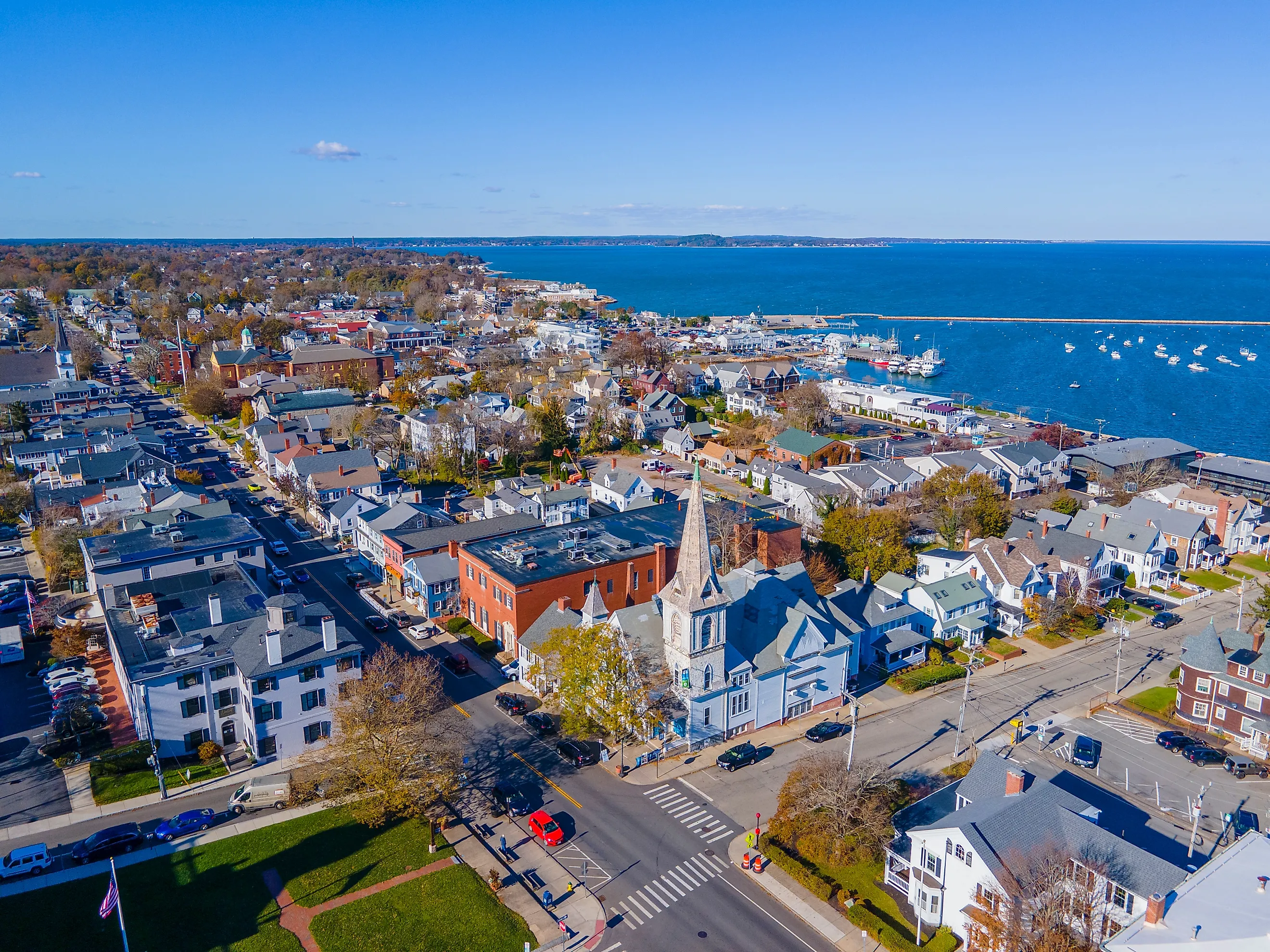 Aerial view of Plymouth, Massachusetts.