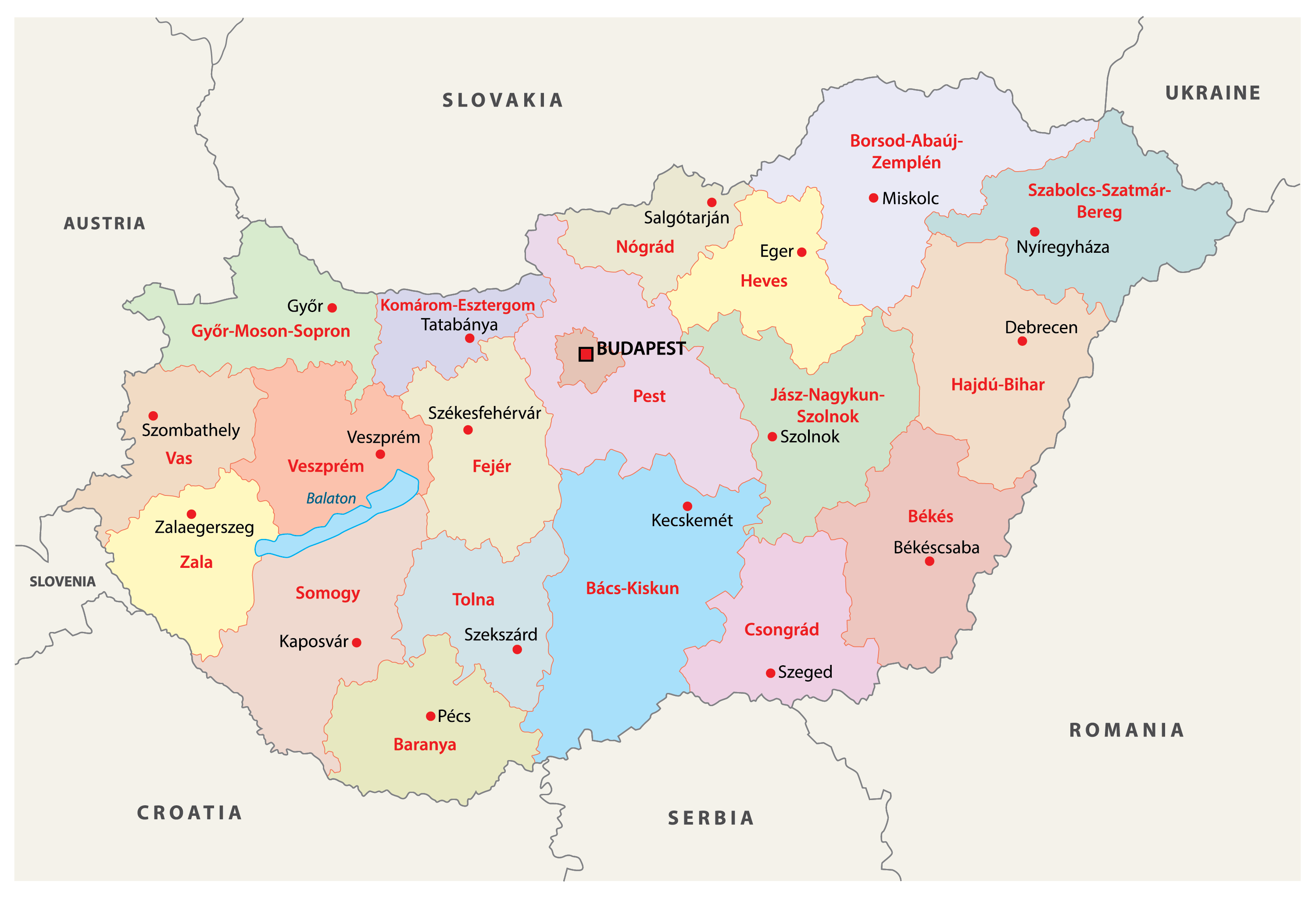 Labeled Map Of Hungary With States Cities Capital Images