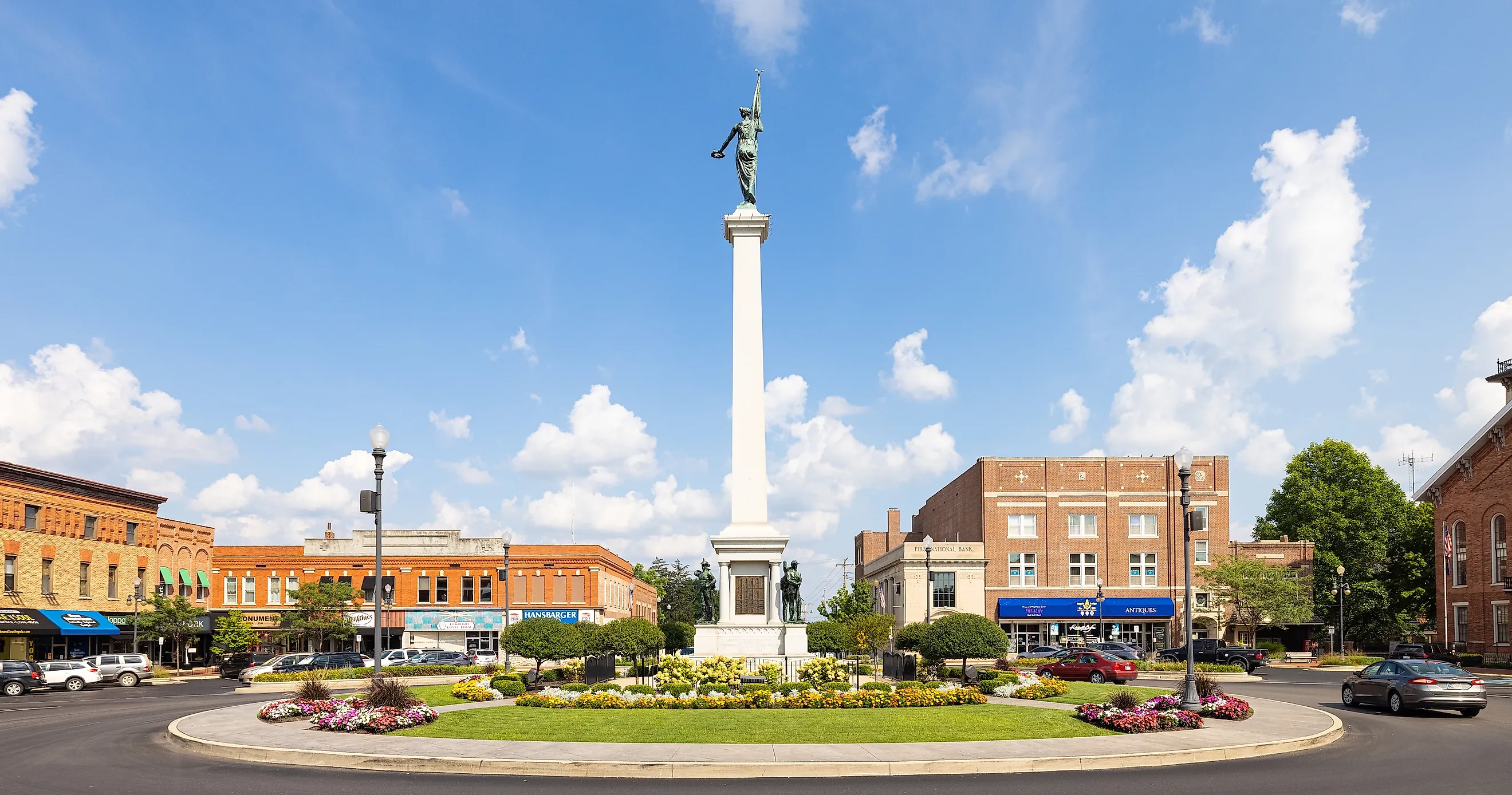The Steuben County Soldiers Monument in downtown Angola, Indiana. (Editorial credit: Roberto Galan / Shutterstock.com)
