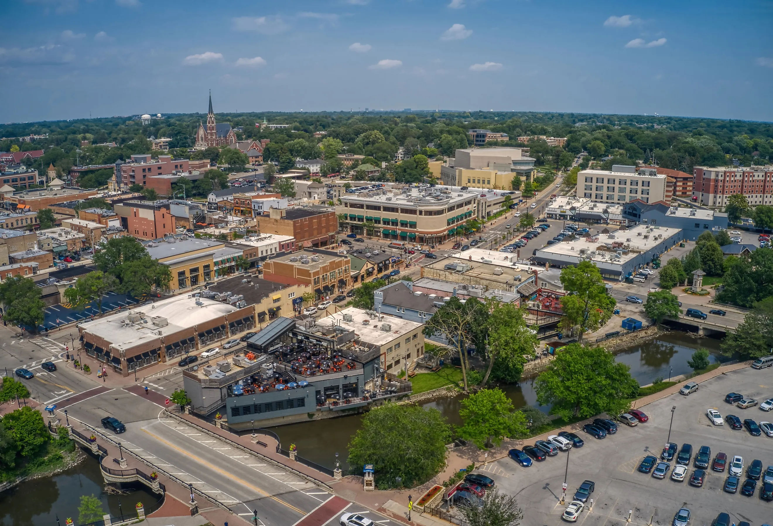 Aerial view of the Chicago Suburb of Naperville, Illinois