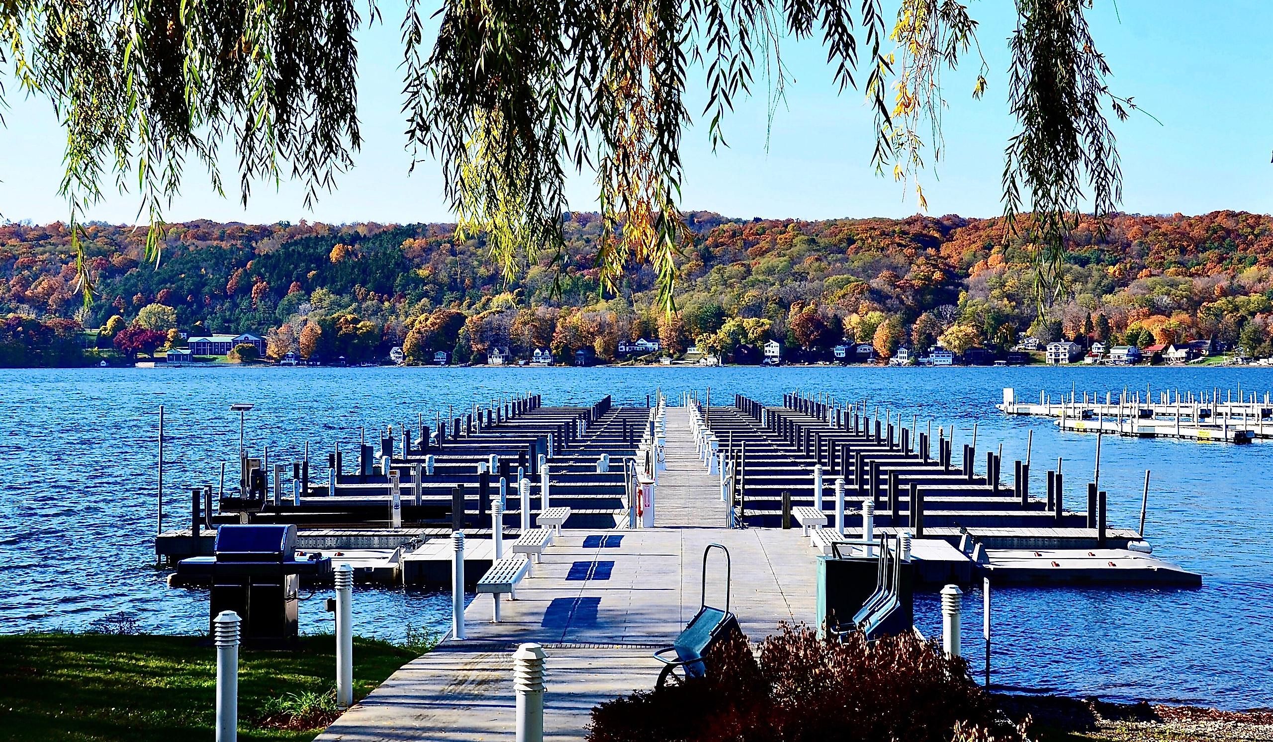 Pier with boat dockage at the marina of Keuka Lake, Penn Yan