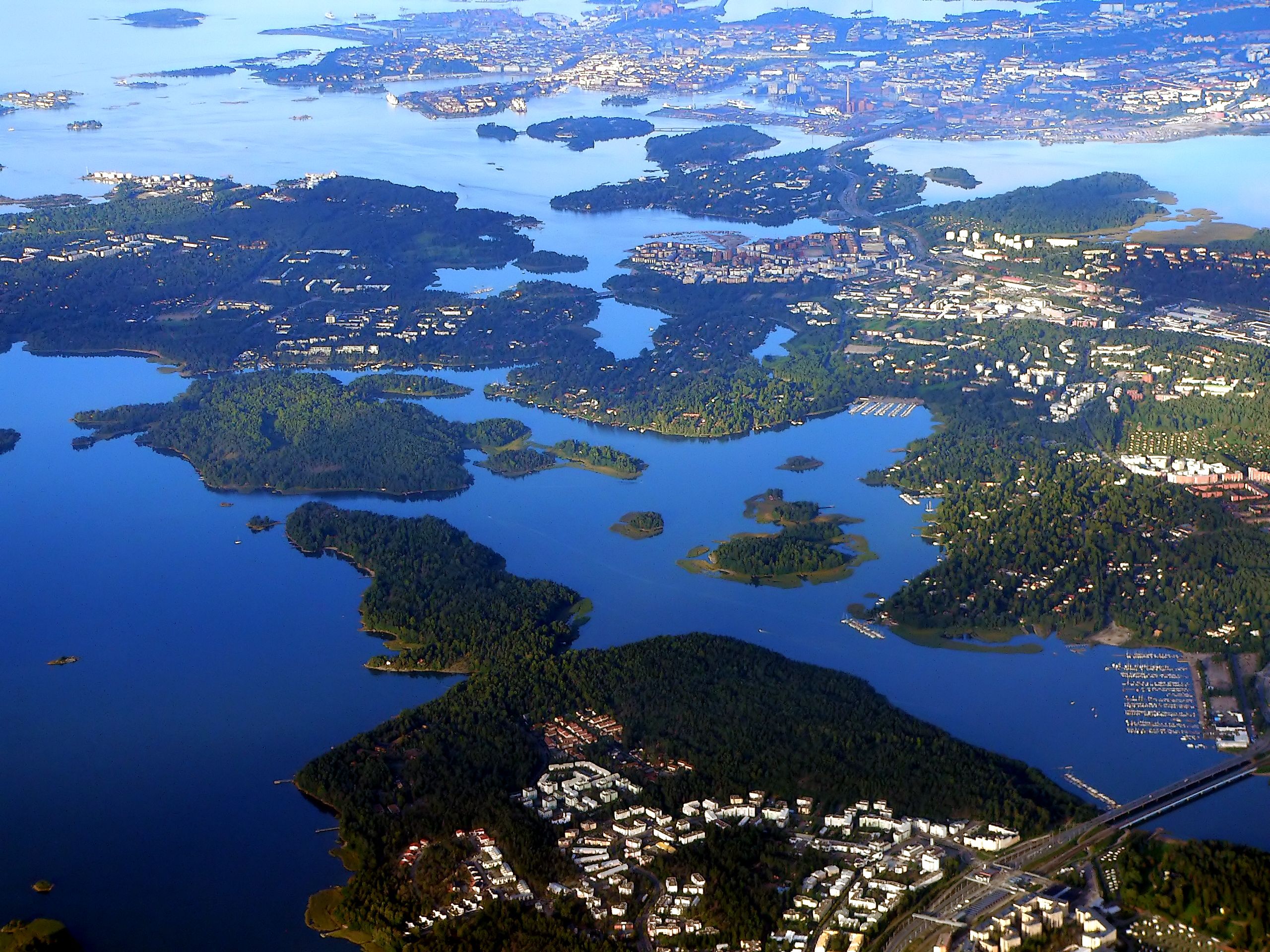 Aerial view of Helinki archipelago, Finland, Europe.