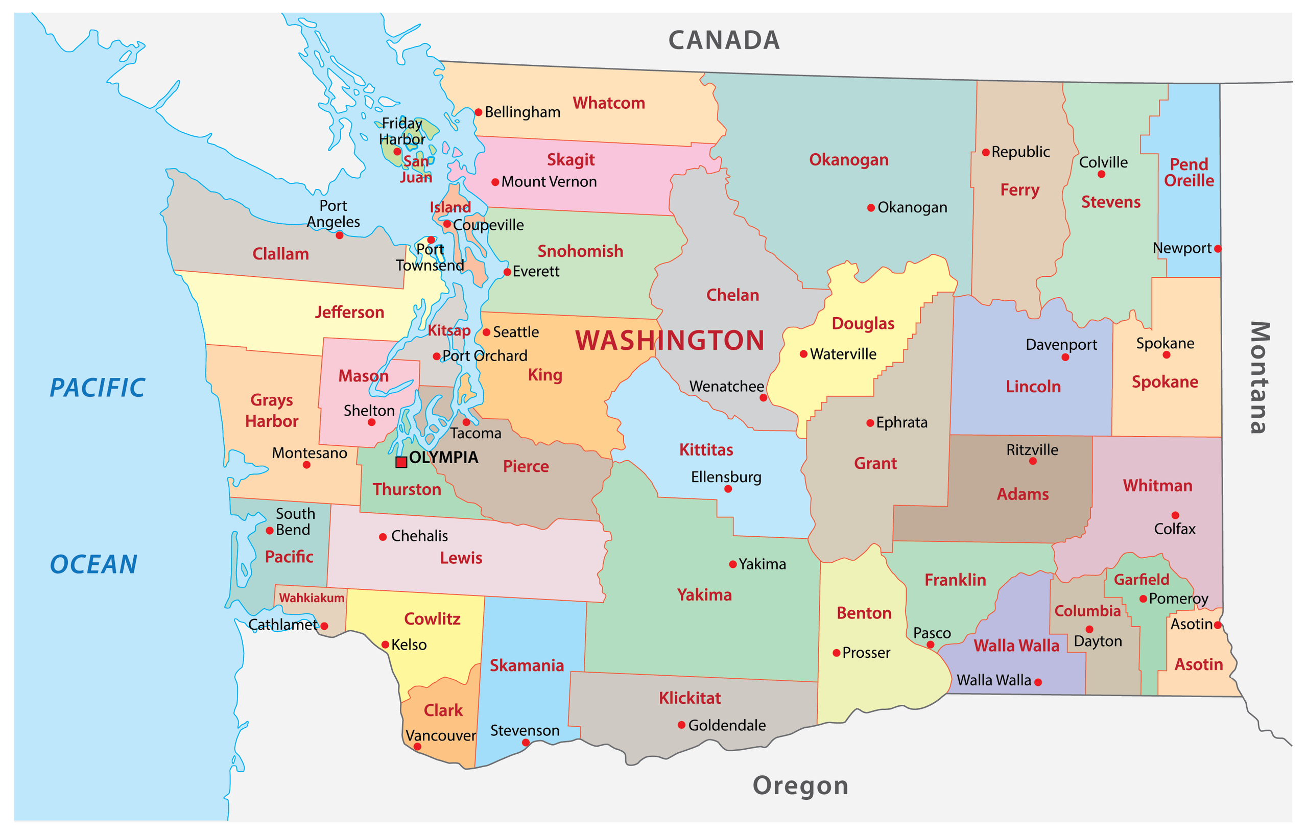 Alphabetical list of Washington Counties