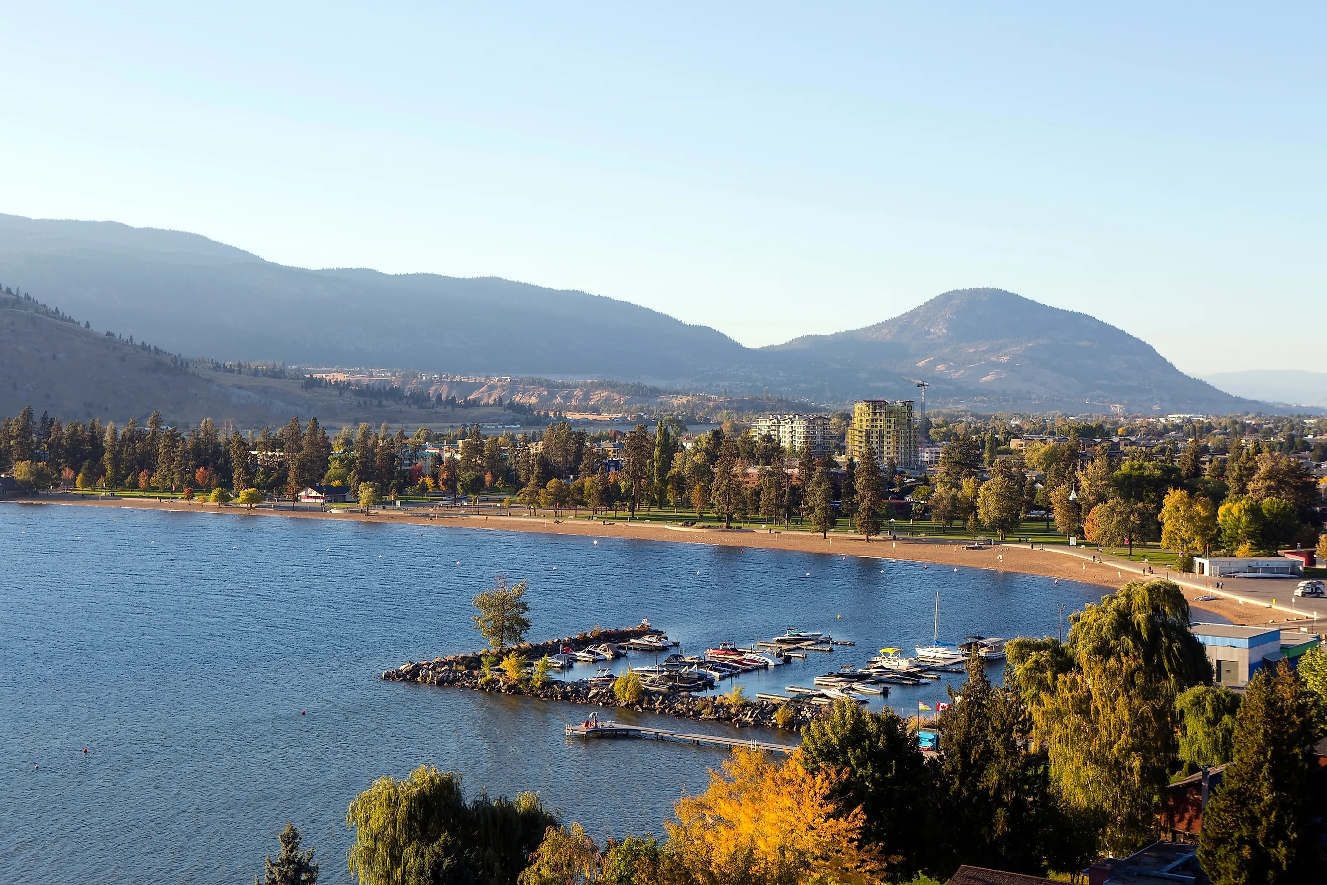 Aerial view of Penticton River in Penticton, British Columbia, Canada.