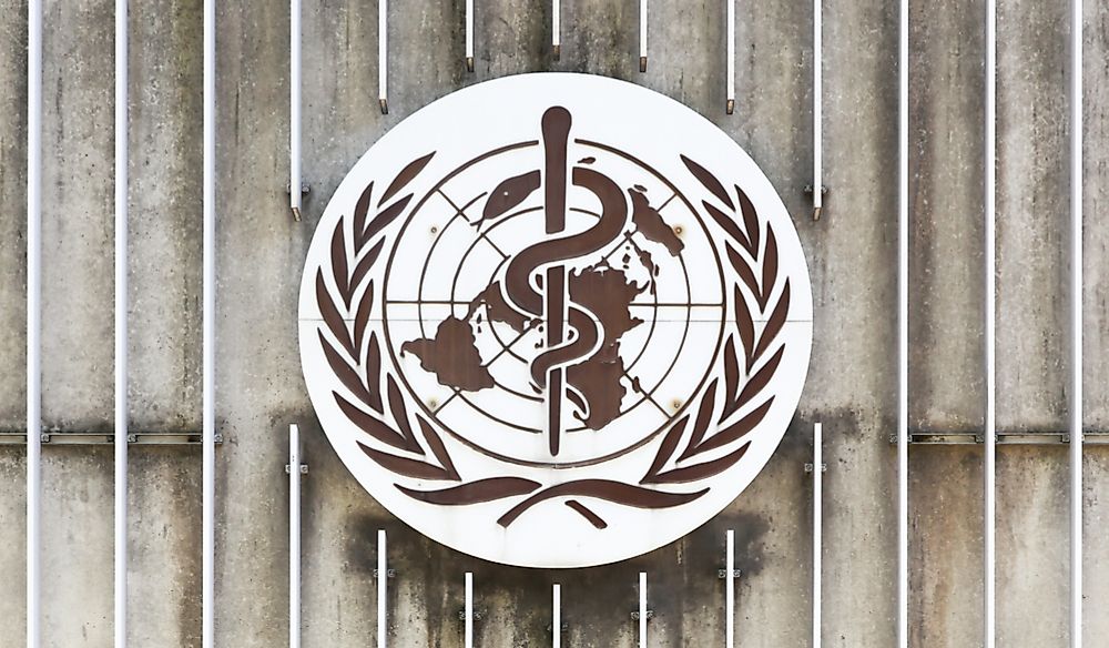 Logo on the WHO headquarters in Geneva, Switzerland. Editorial credit: ricochet64 / Shutterstock.com