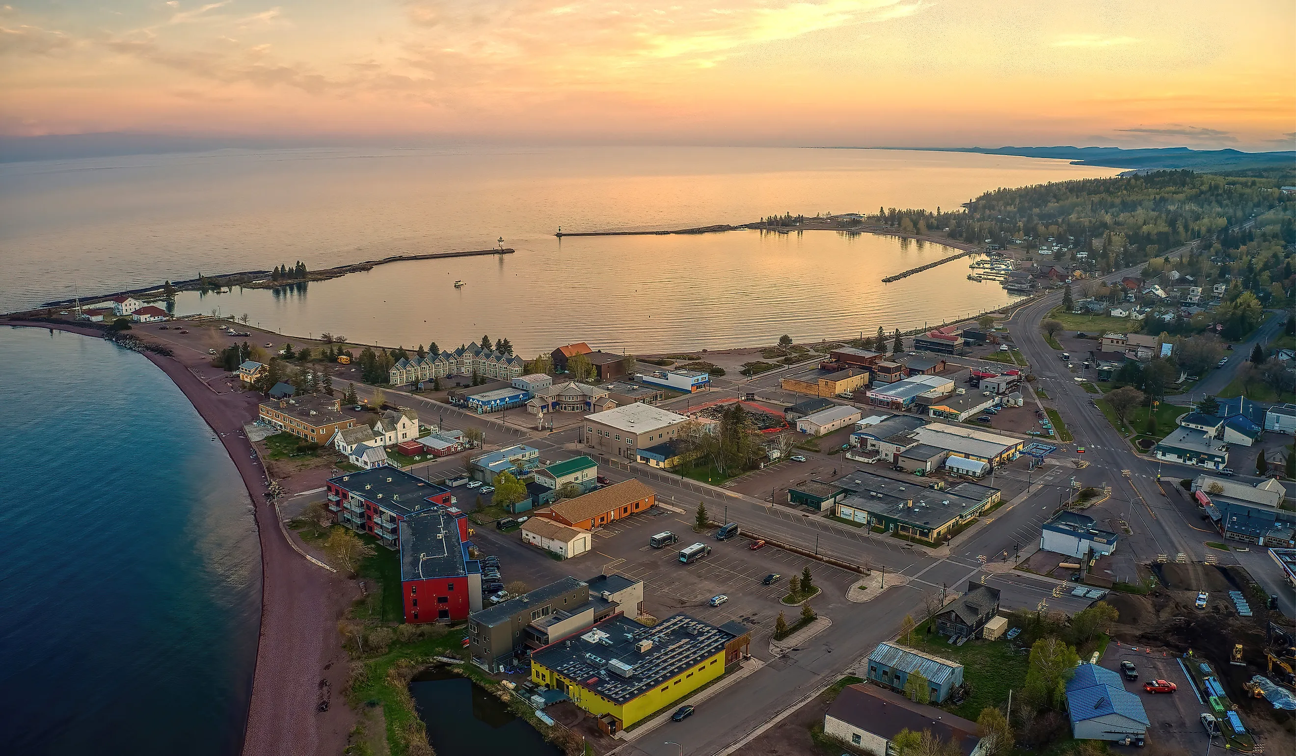 Aerial view of Grand Marais, Minnesota.