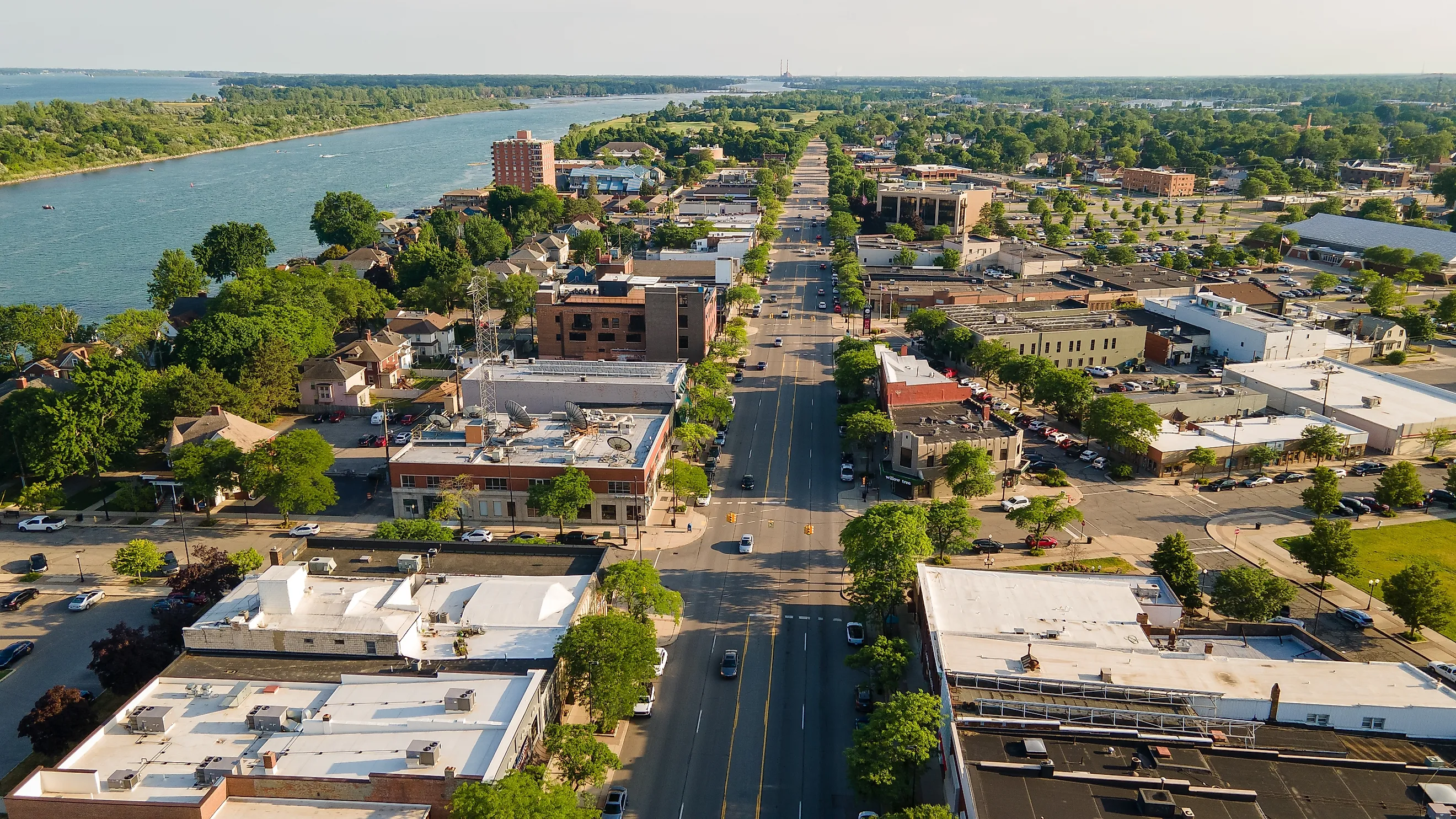 Aerial view of the downtown of Wyandotte, Michigan.