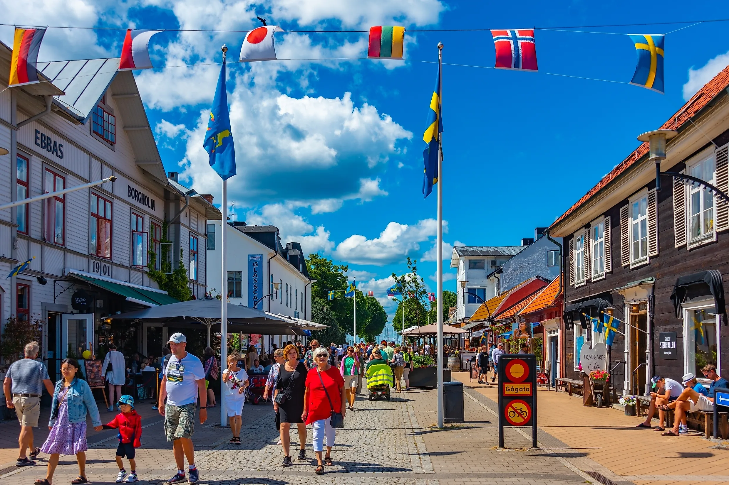 Commercial street in Borgholm, Sweden. (Editorial credit: trabantos / Shutterstock.com)