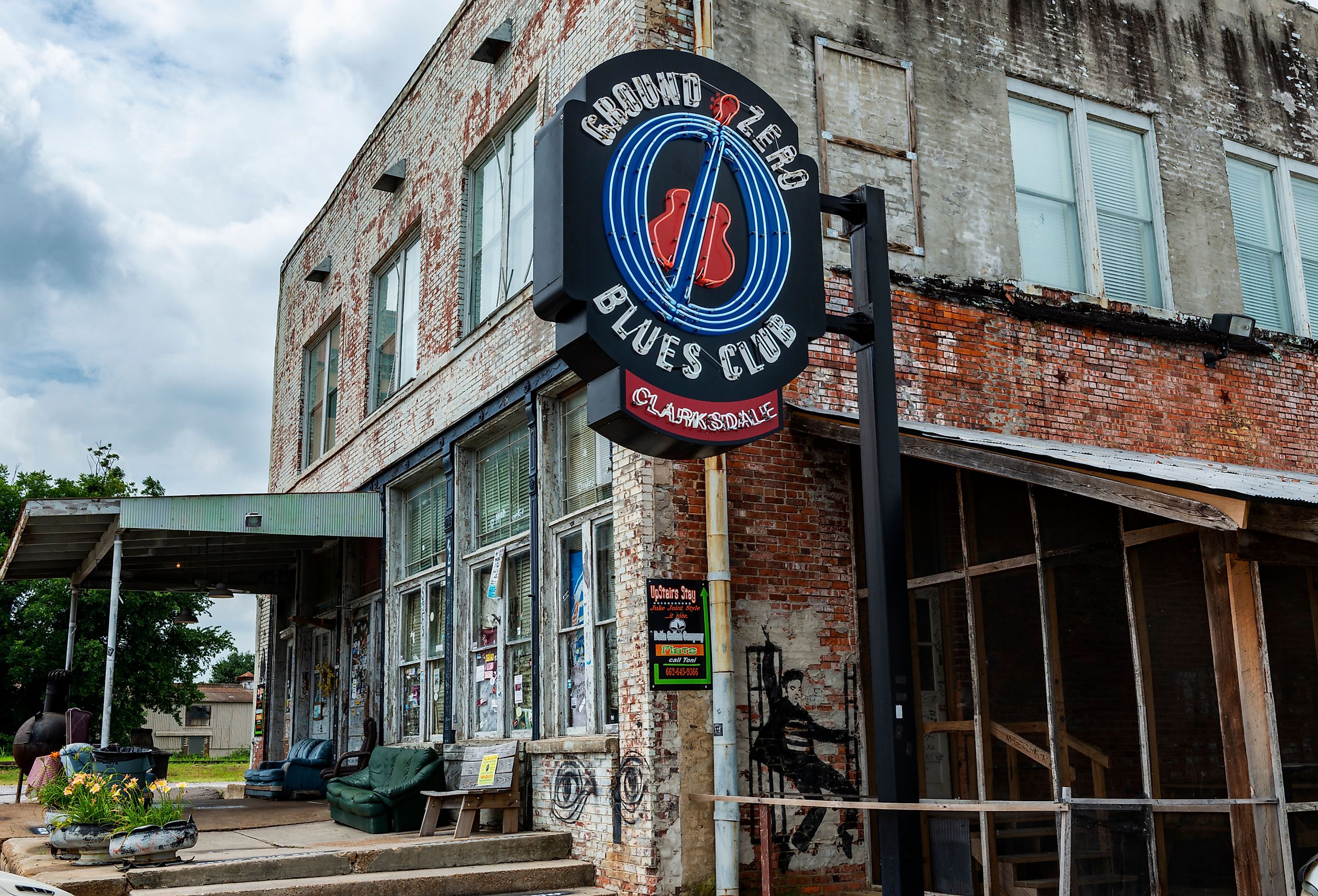 The facade of the famous Ground Zero Blues Club in Clarksdale, Mississippi. Image credit TLF Images via Shutterstock