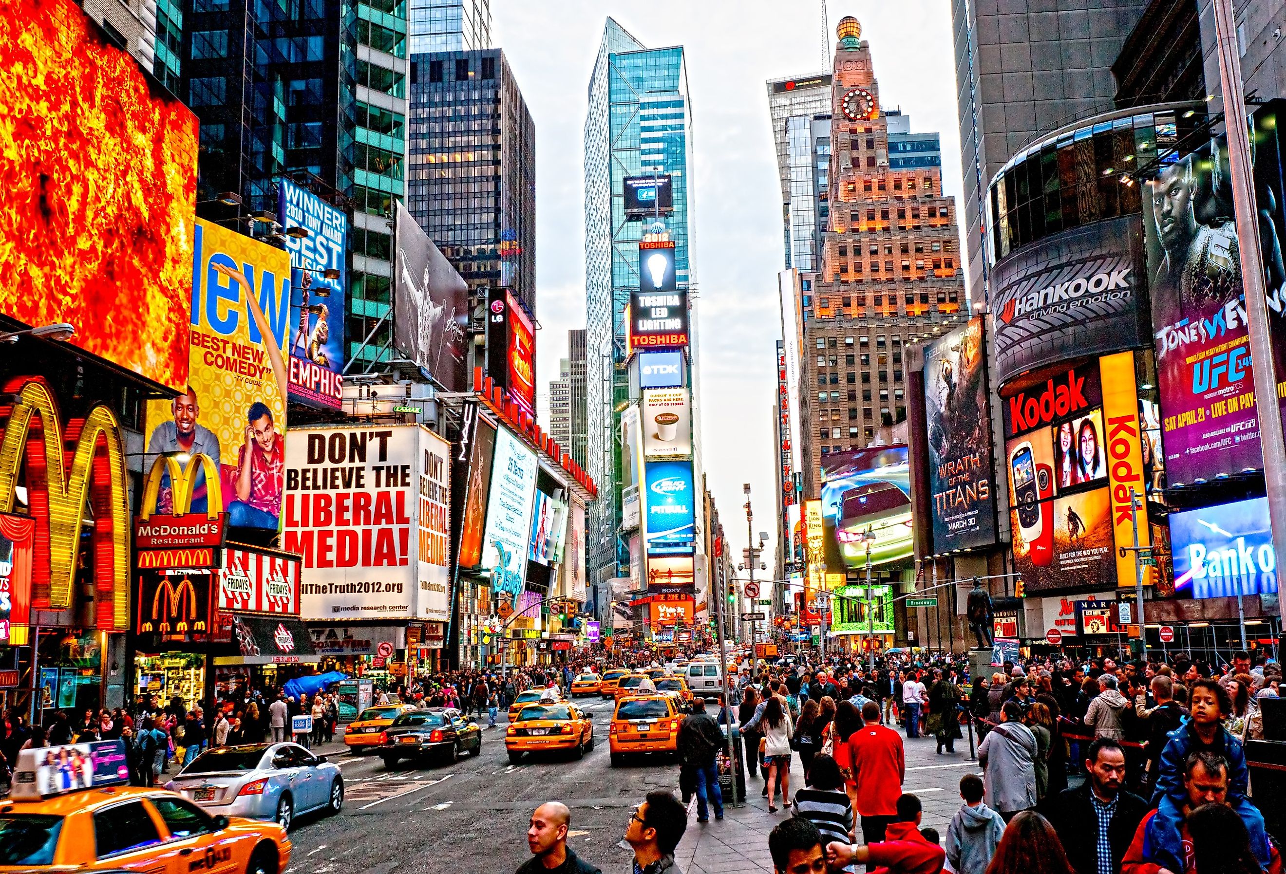 Times Square, featured with Broadway Theaters and animated LED signs in Manhattan, New York City. Image credit Luciano Mortula - LGM via Shutterstock