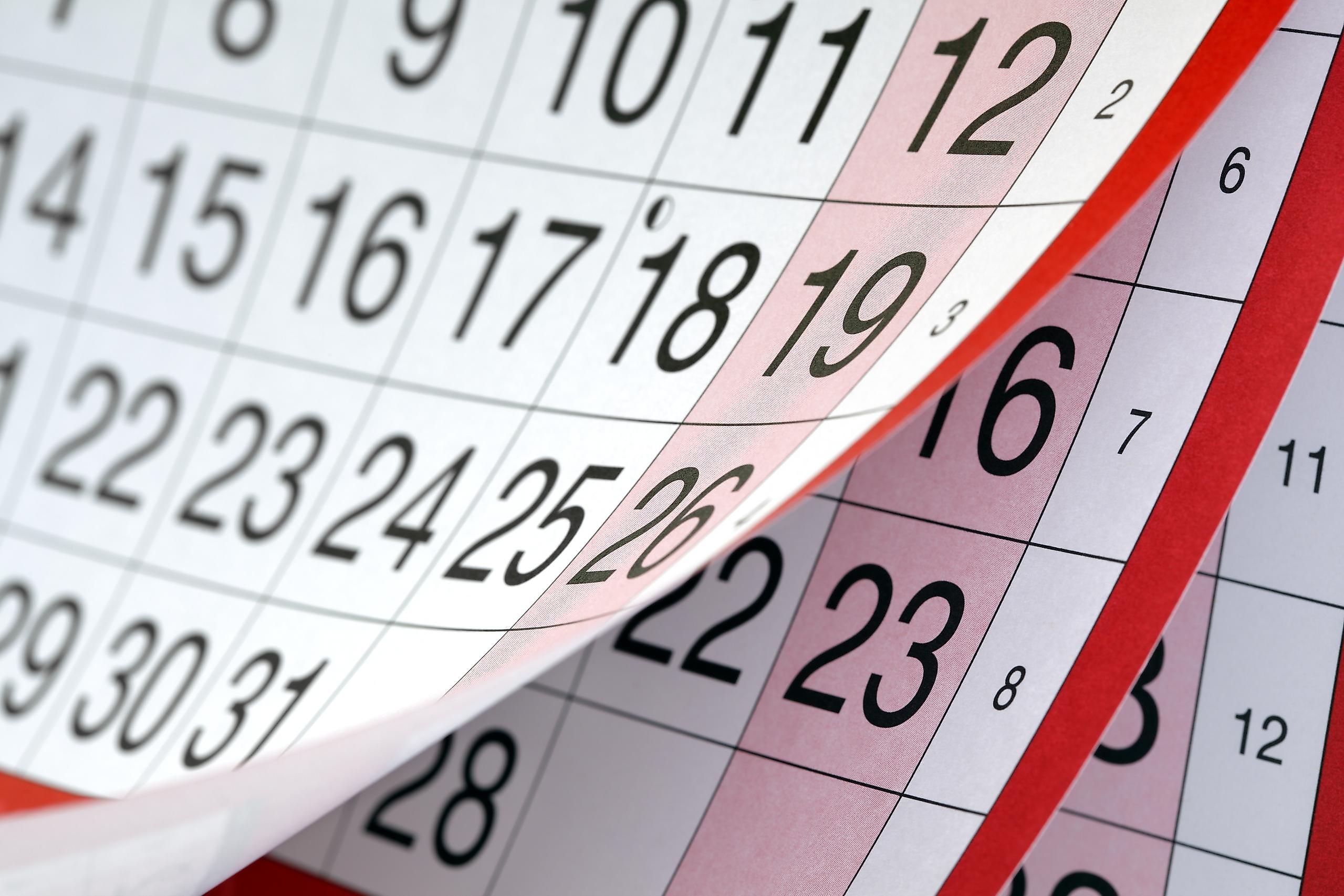Months and dates on a calendar.