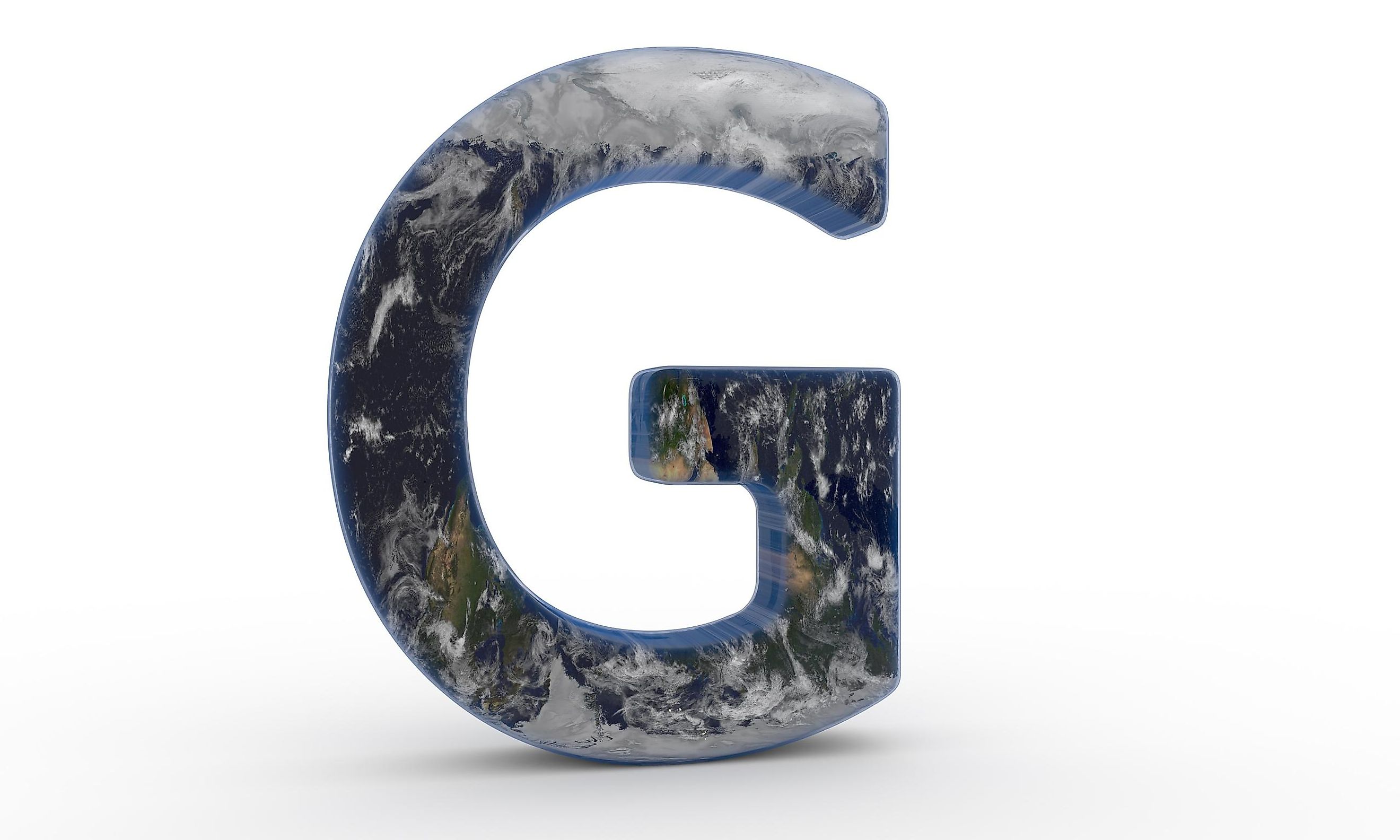 The Letter "G" decorated in the features of Planet Earth.