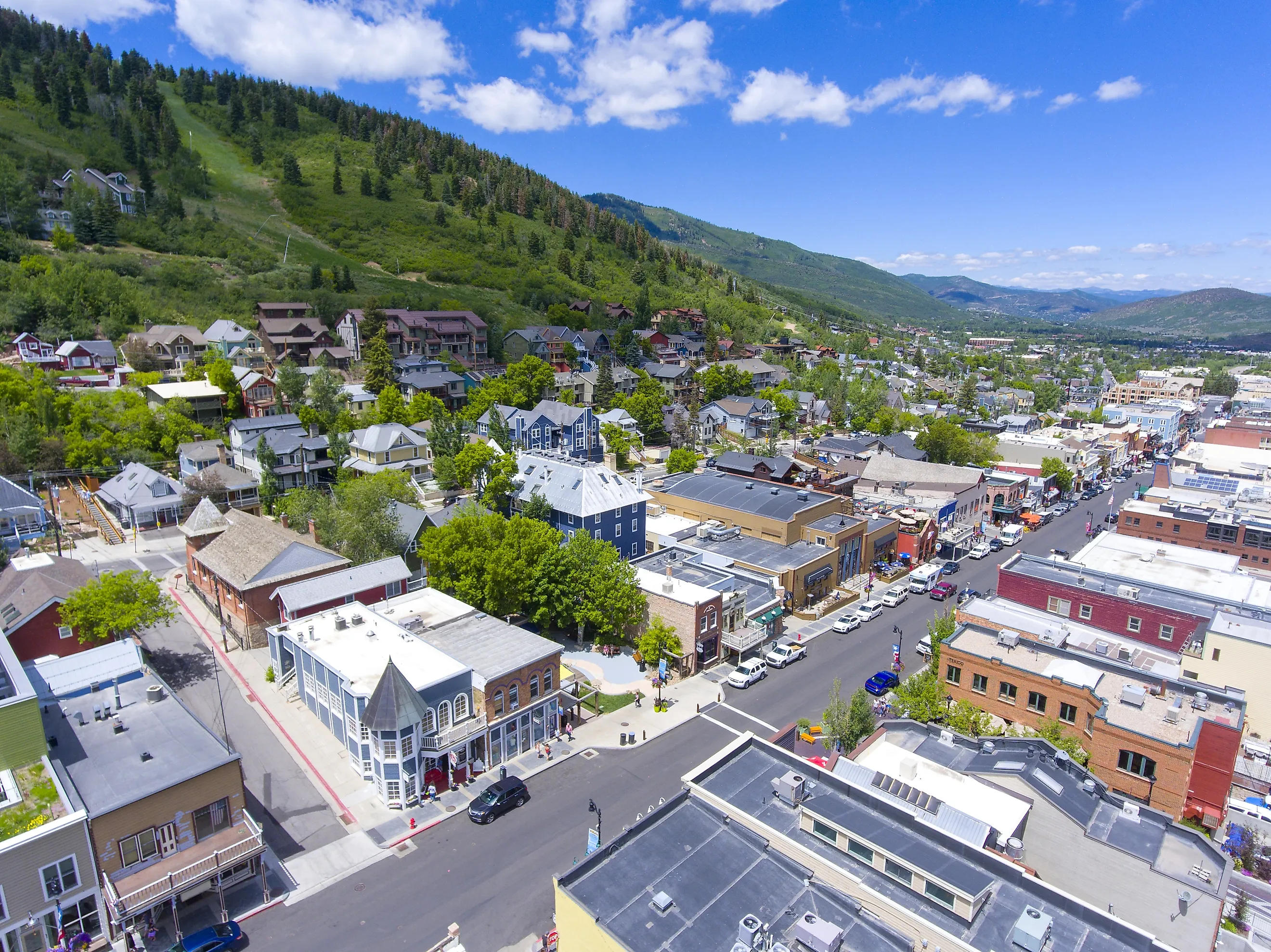 Aerial view of Main Street in Park City, California.