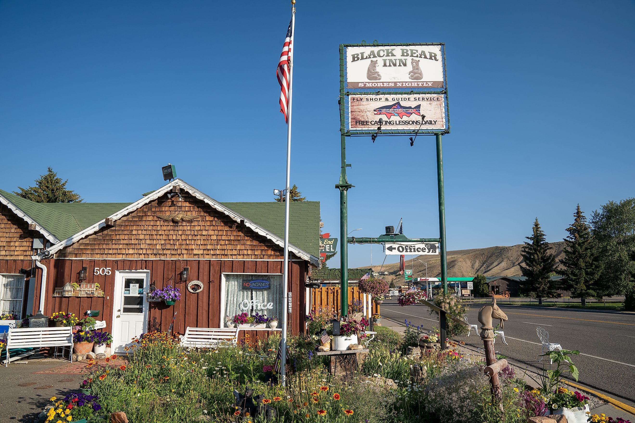 Sign and office for the Black Bear Inn, a small motel in downtown Dubois Wyoming