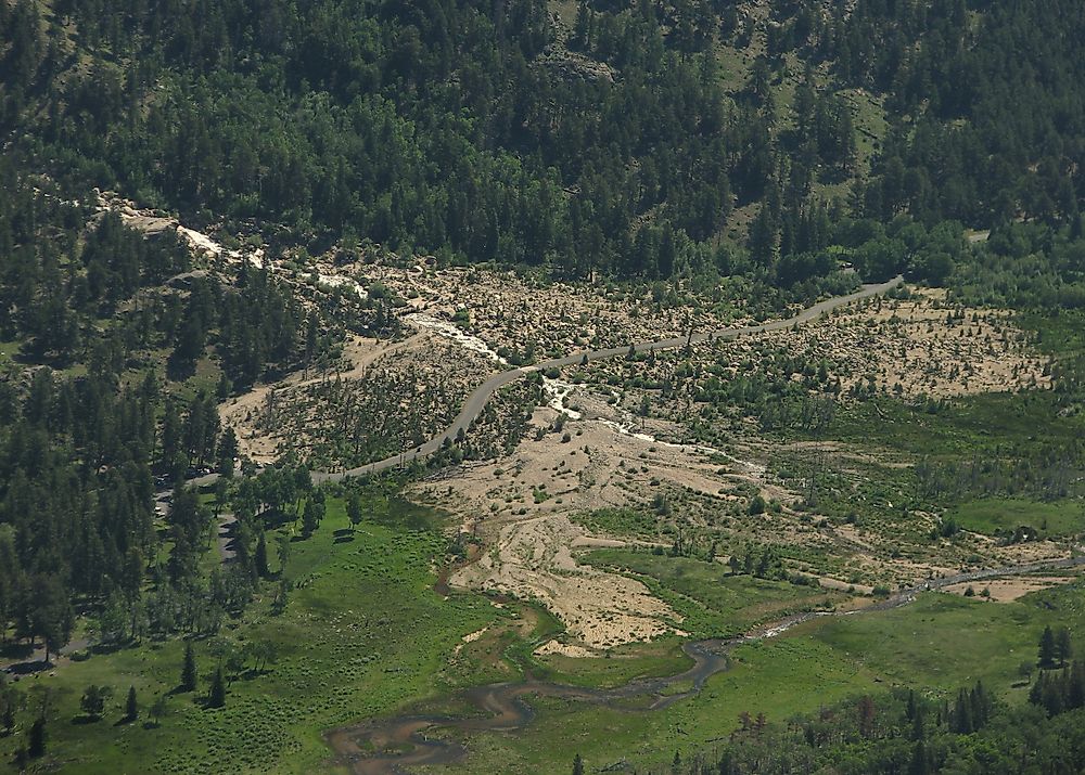 Alluvial fan in Rocky Mountain National Park, Colorado caused by flooding.
