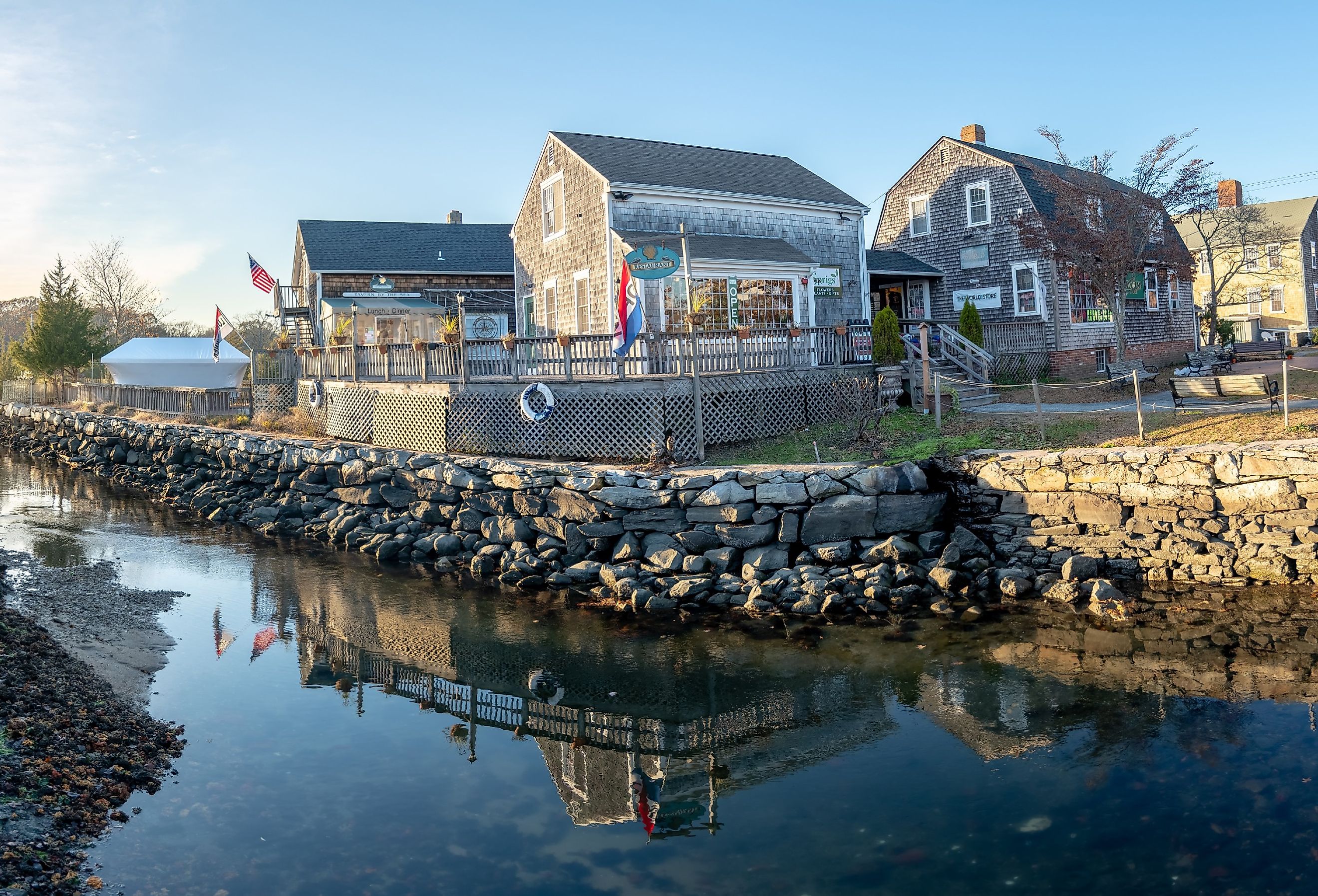 Homes along the waterfront in Wickford, North Kingstown, Rhode Island.