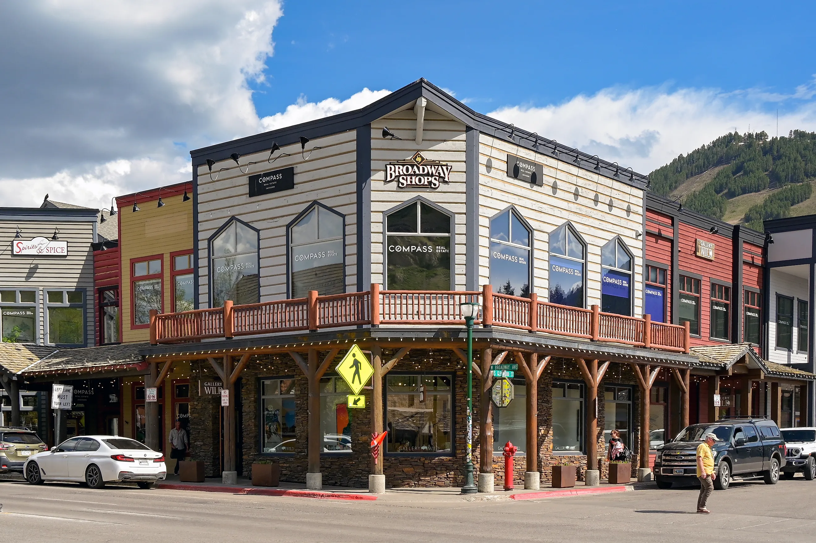 Front exterior of the Broadway Shops in downtown Jackson, Wyoming. Photo credit: Ceri Breeze / Shutterstock.com