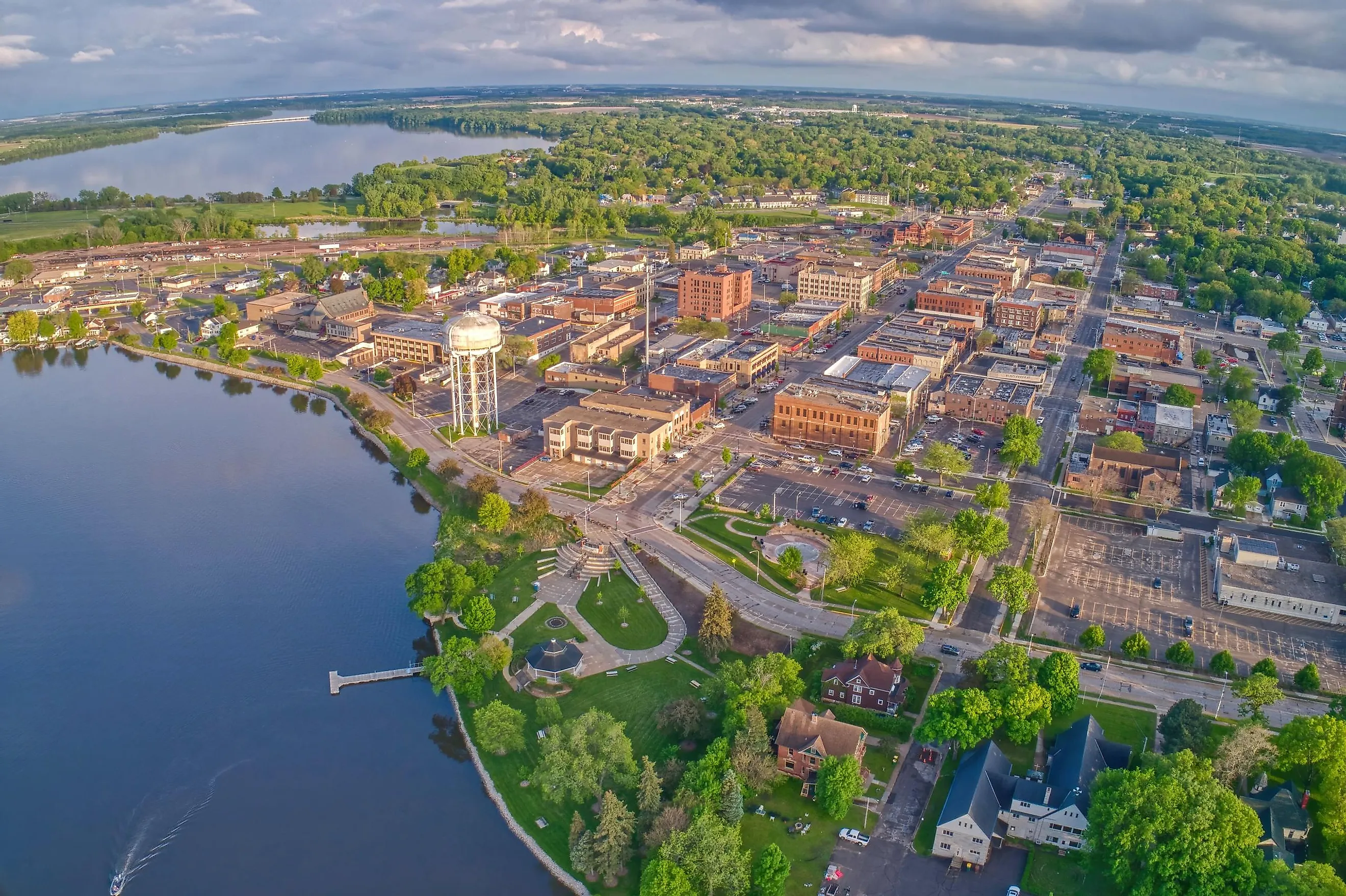 Aerial View of Downtown Albert Lea, Minnesota in the Summer