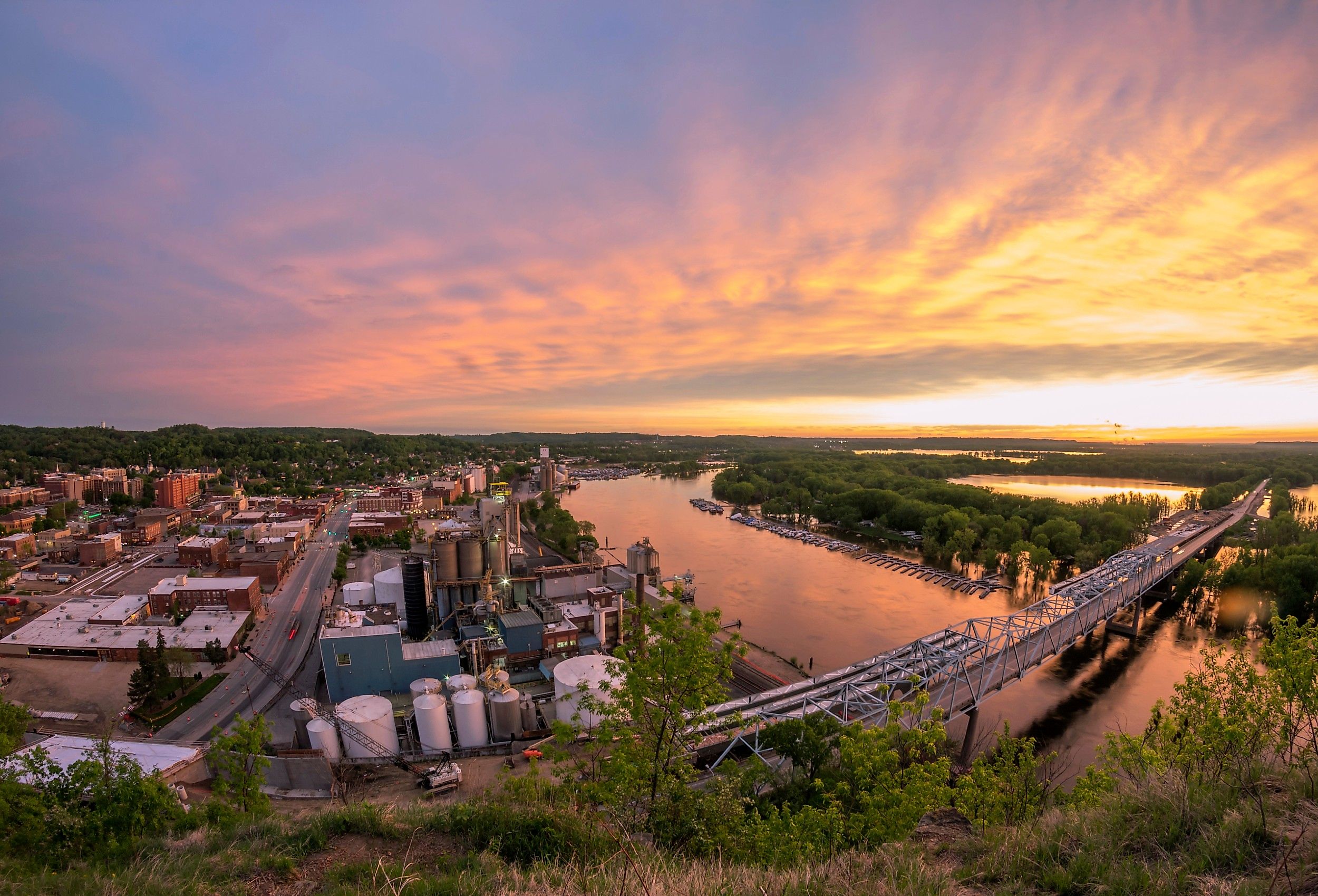 Sunset over the Mississippi River and Red Wing, Minnesota.