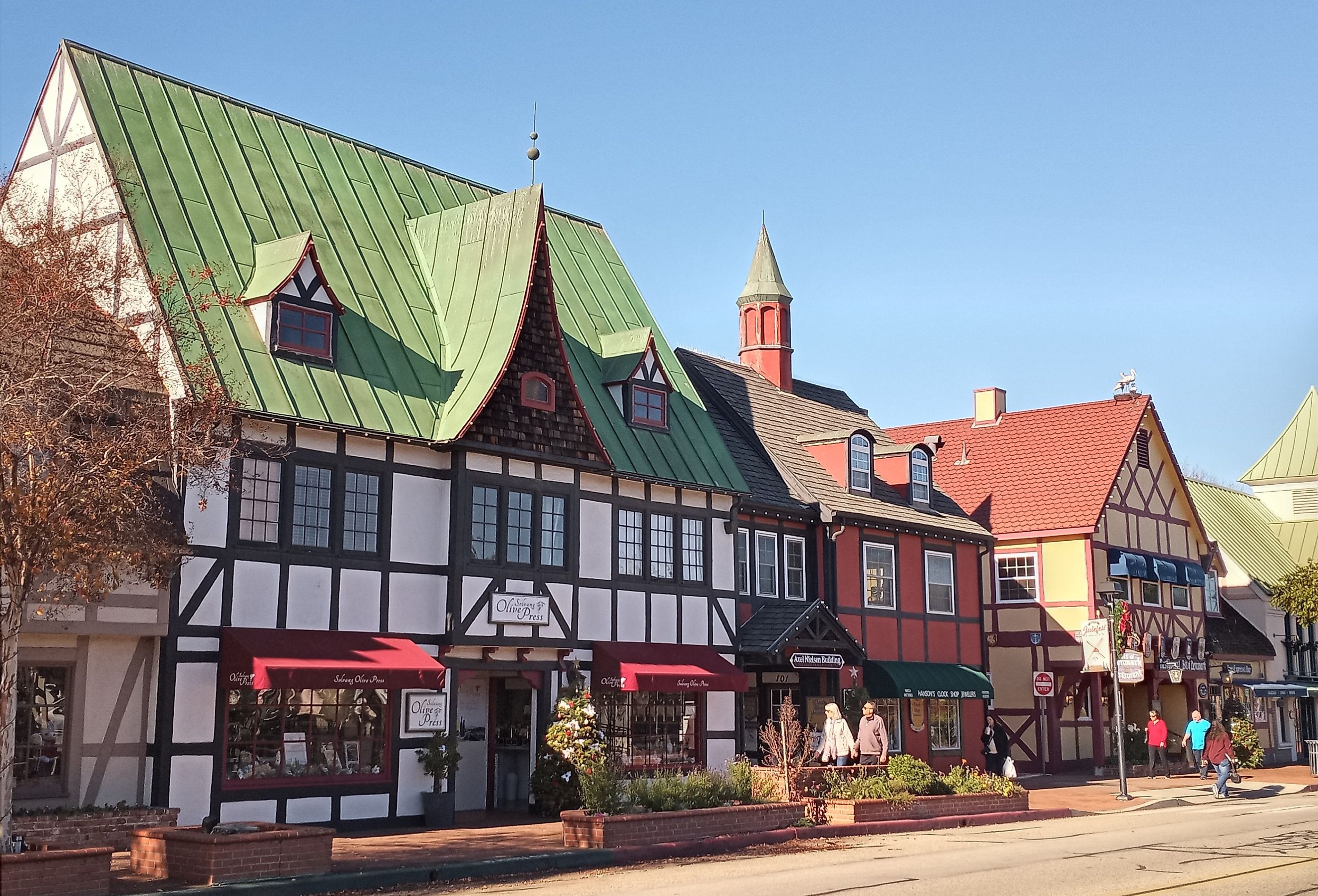 Historic Danish Style architecture in downtown Solvang, California.