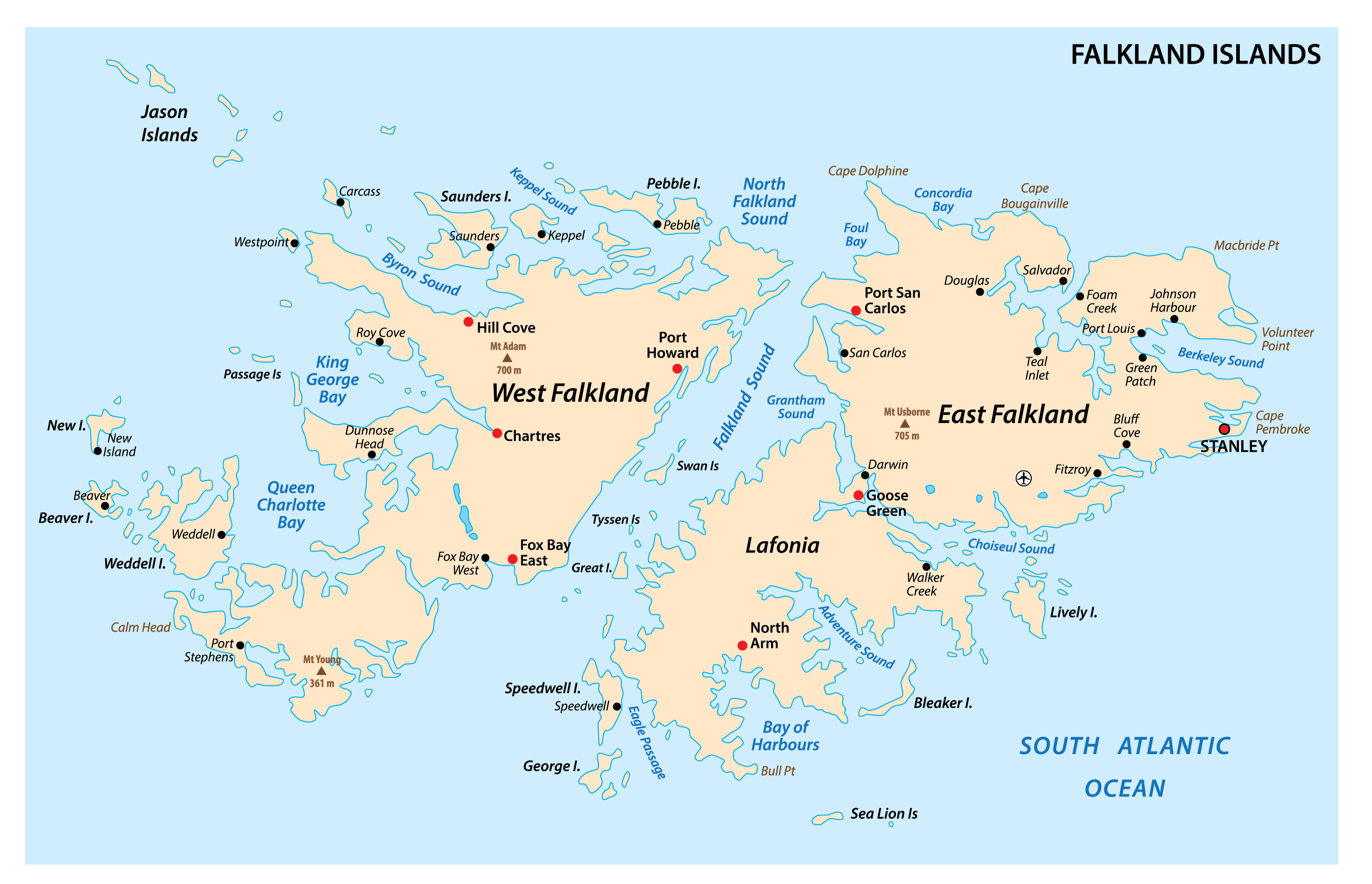 Фолклендские Мальвинские острова на карте. Мальвинские острова на карте.