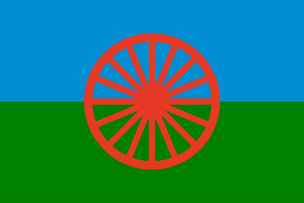 The flag of the Roma people. Many of the Roma people are considered to live a nomadic lifestyle.