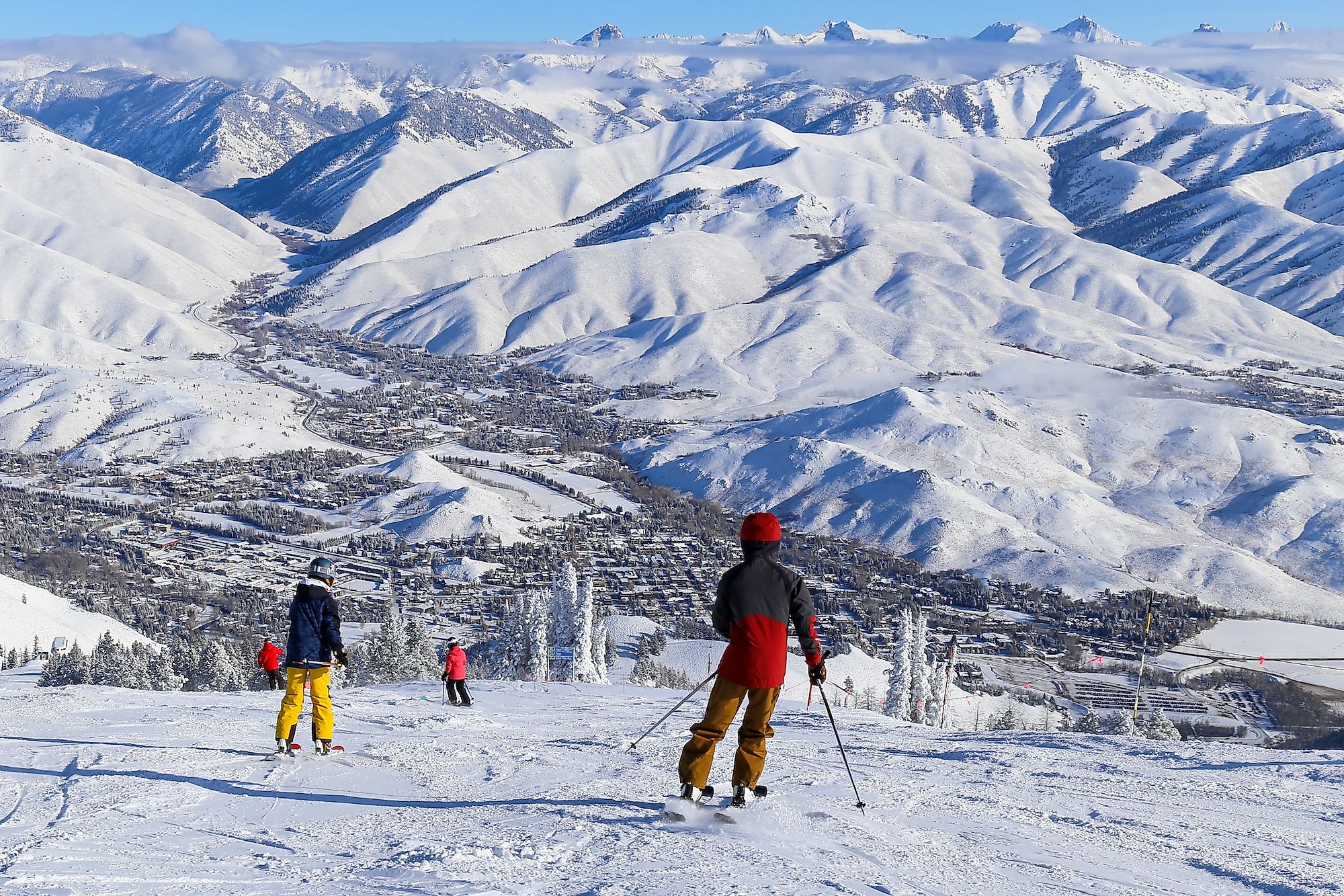 Alpine skiing on Mount Baldy above the town of Sun Valley, Idaho.