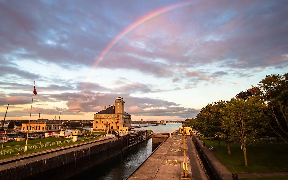 Soo Locks on the St. Mary's River in Sault Ste. Marie, Michigan. Image credit ehrlif via Shutterstock