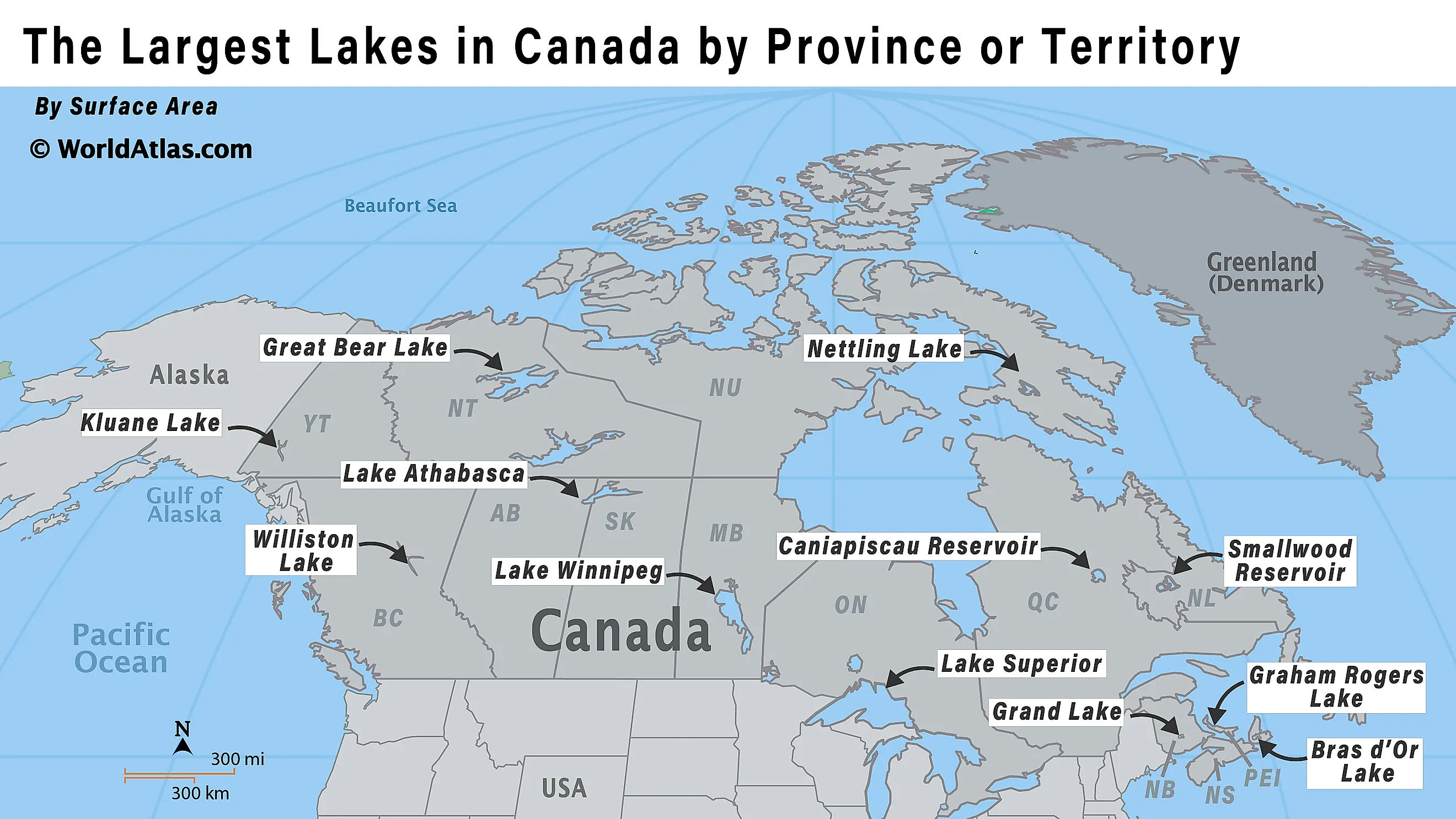 Lake Athabasca, shared by both Alberta and Saskatchewan, is the largest lake in both provinces. 