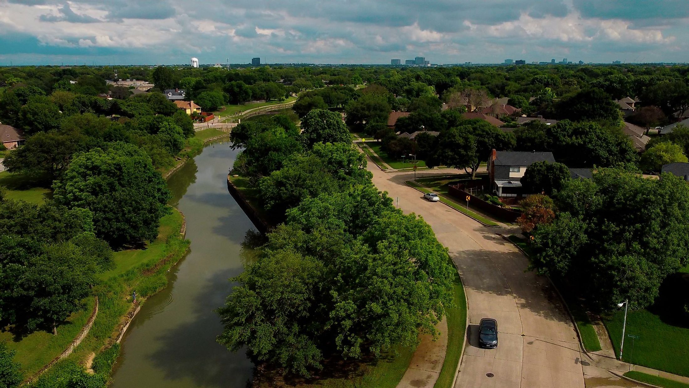 Aerial drone photo of a sunny summer day in Plano, Texas. 