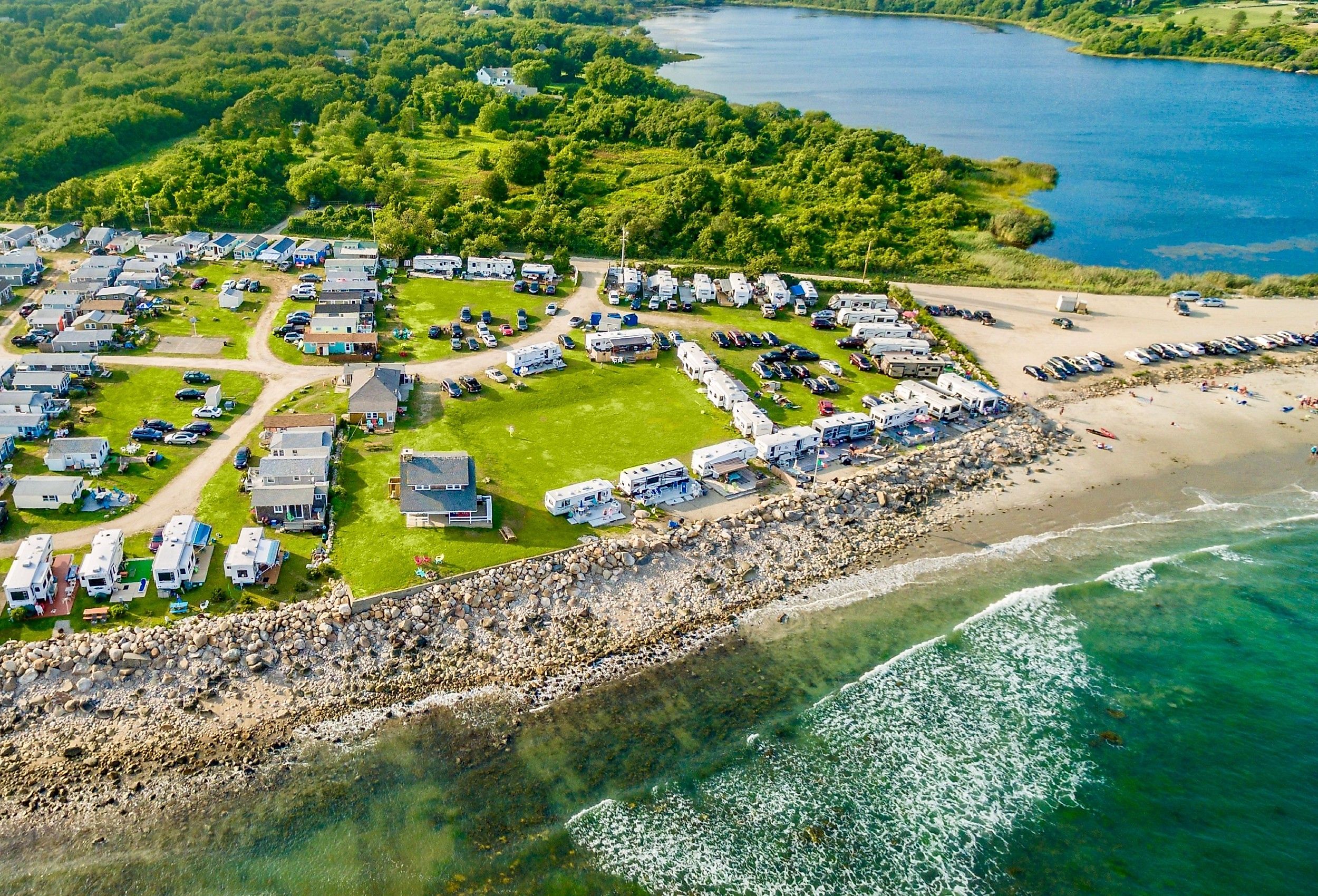 Beachfront campground in Little Compton, Rhode Island.