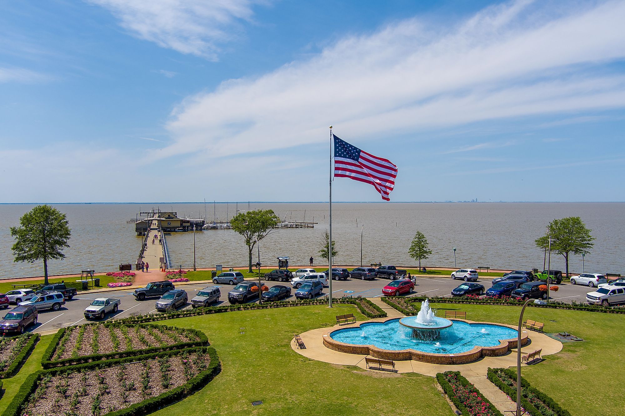 Aerial view of the Fairhope Municipal Pier on Mobile Bay