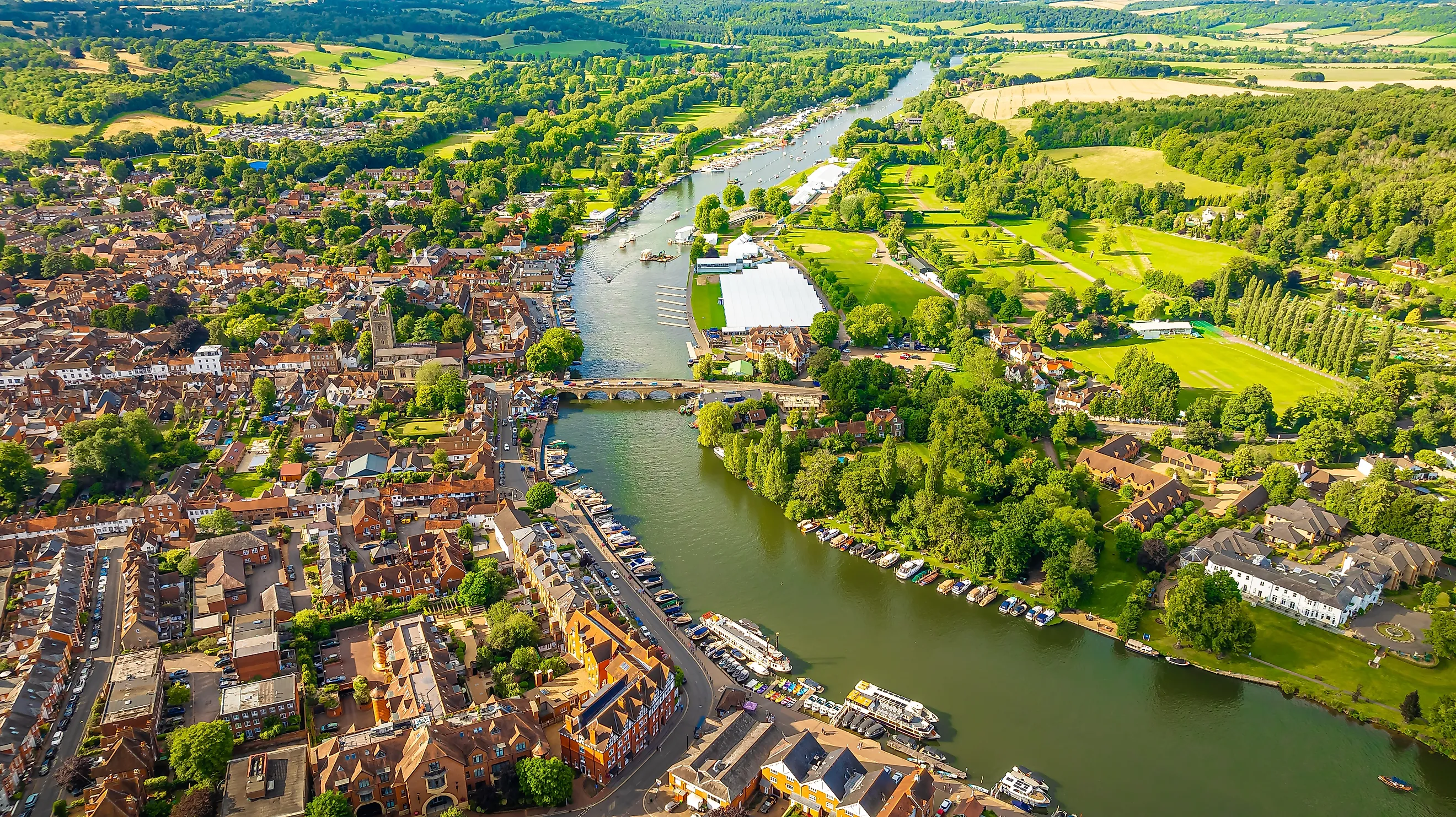 Aerial view of Henley-on-Thames, England.