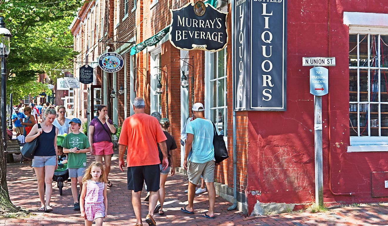 Boutique-lined street in Nantucket. Image credit Mystic Stock Photography via Shutterstock