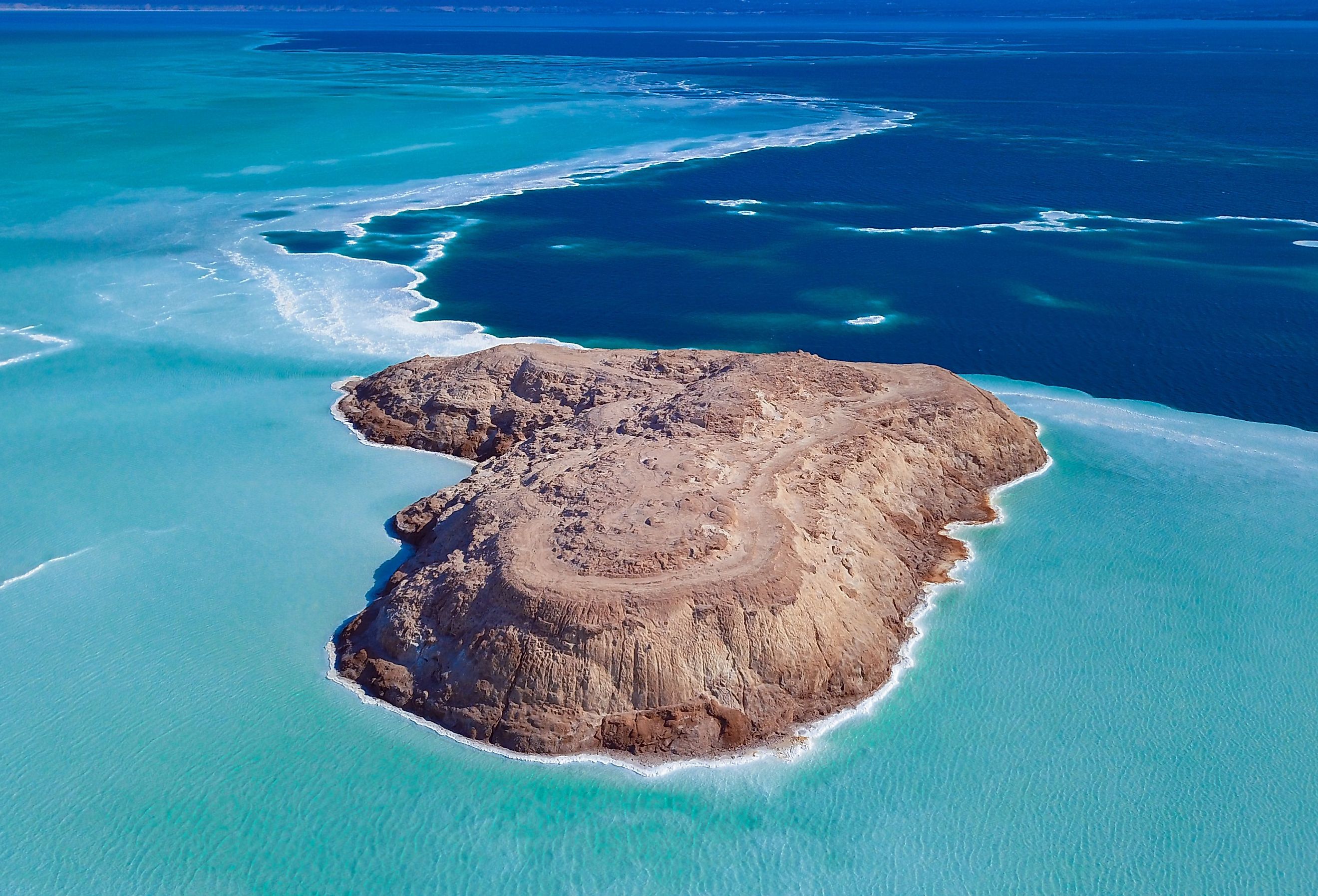 Aerial view of the Blue Salty Lake, Djibouti, Africa.