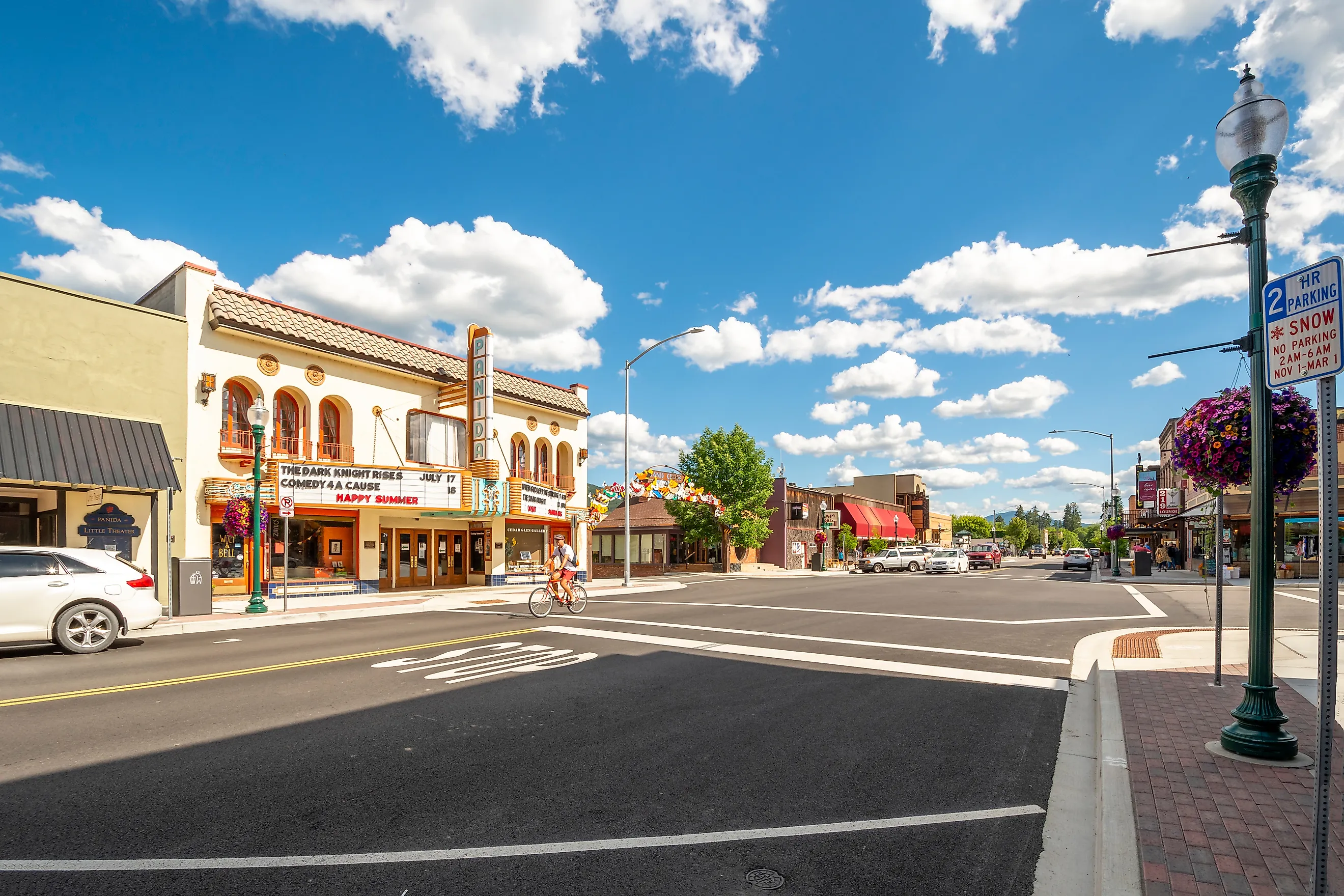 First Avenue, the main street through the downtown area of Sandpoint, Idaho, on a summer day.