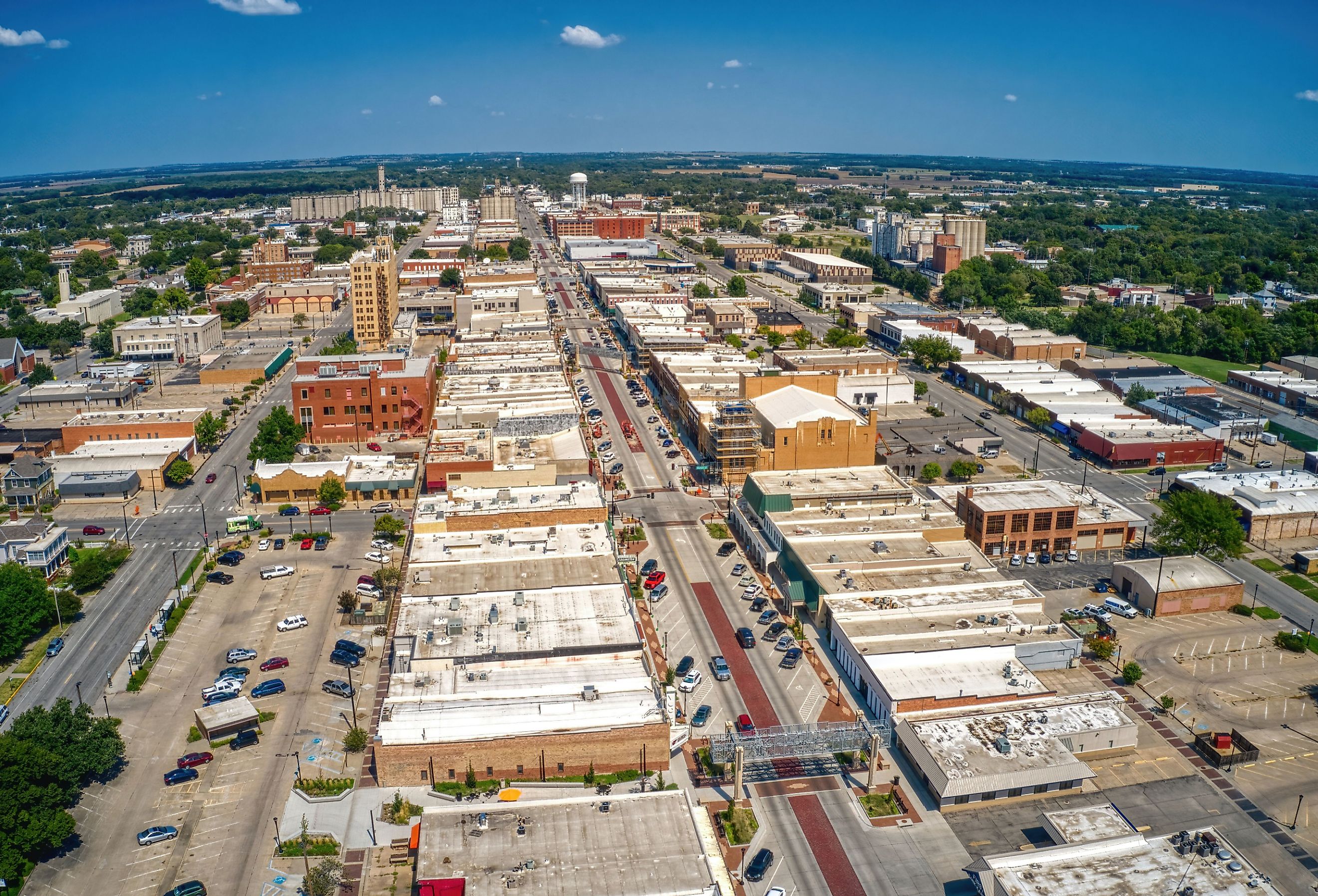 Aerial view of quaint Salina, Kansas, in late summer.