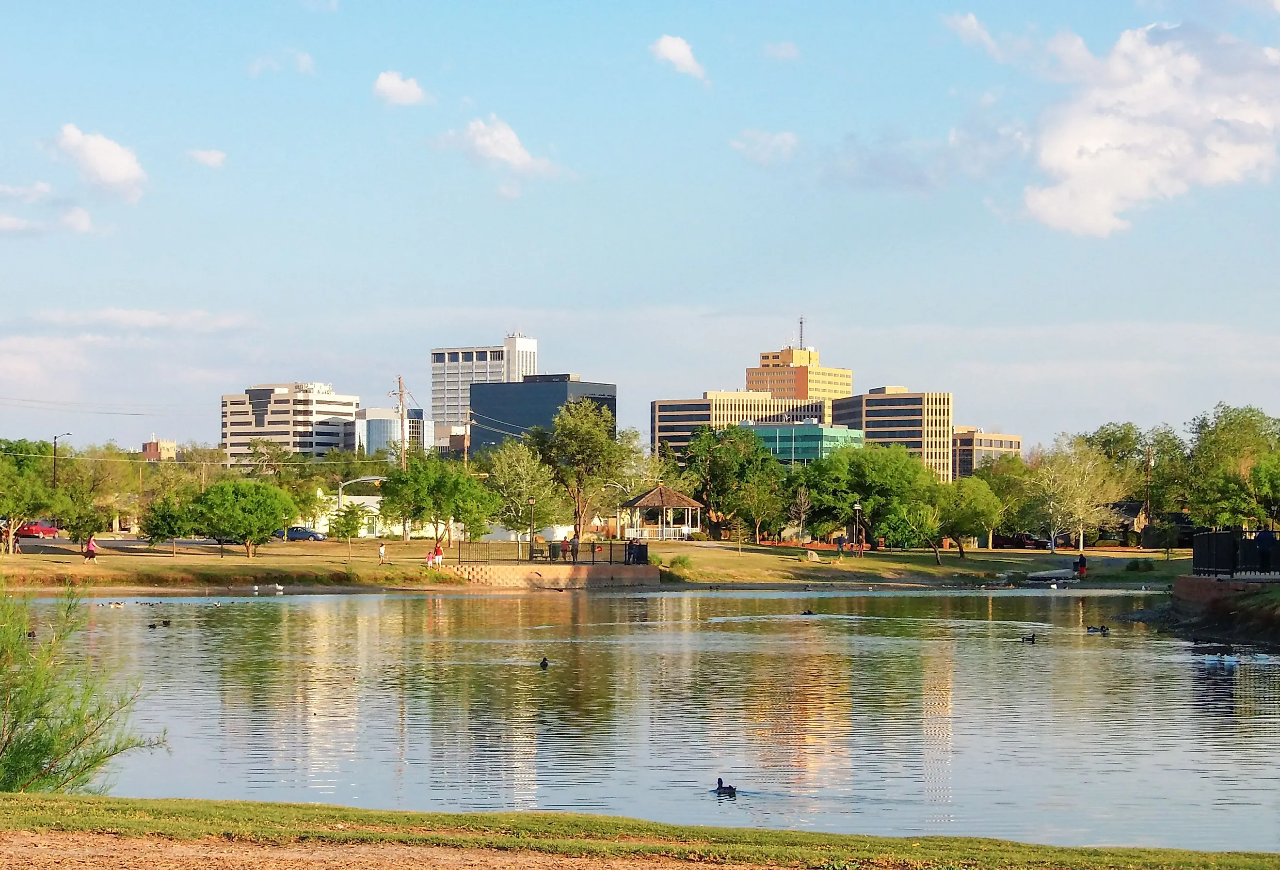 Downtown Midland, Texas on a Sunny Day as Seen Over the Pond at Wadley Barron Park