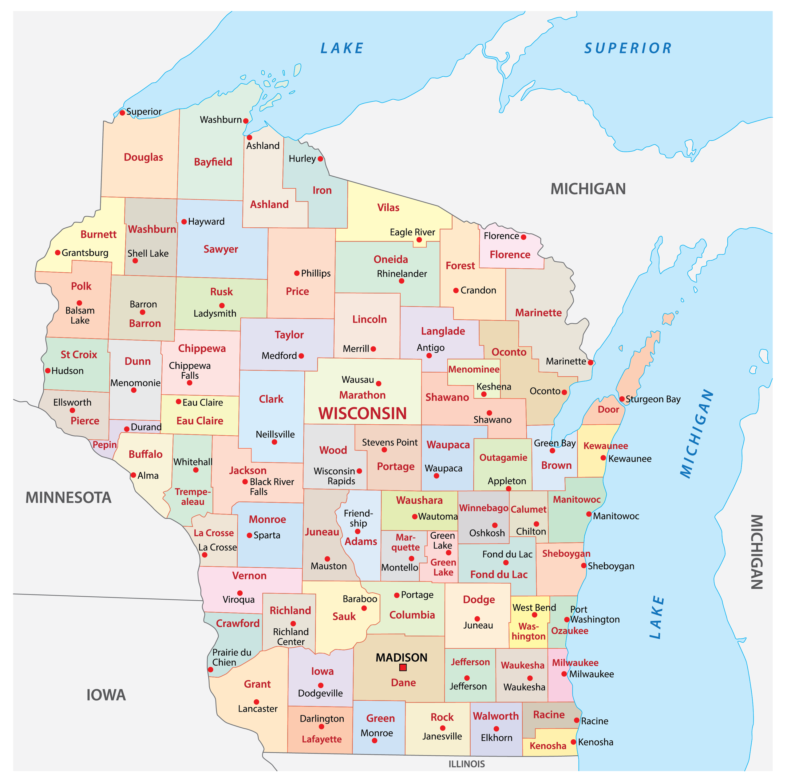 Printable Wisconsin County Map