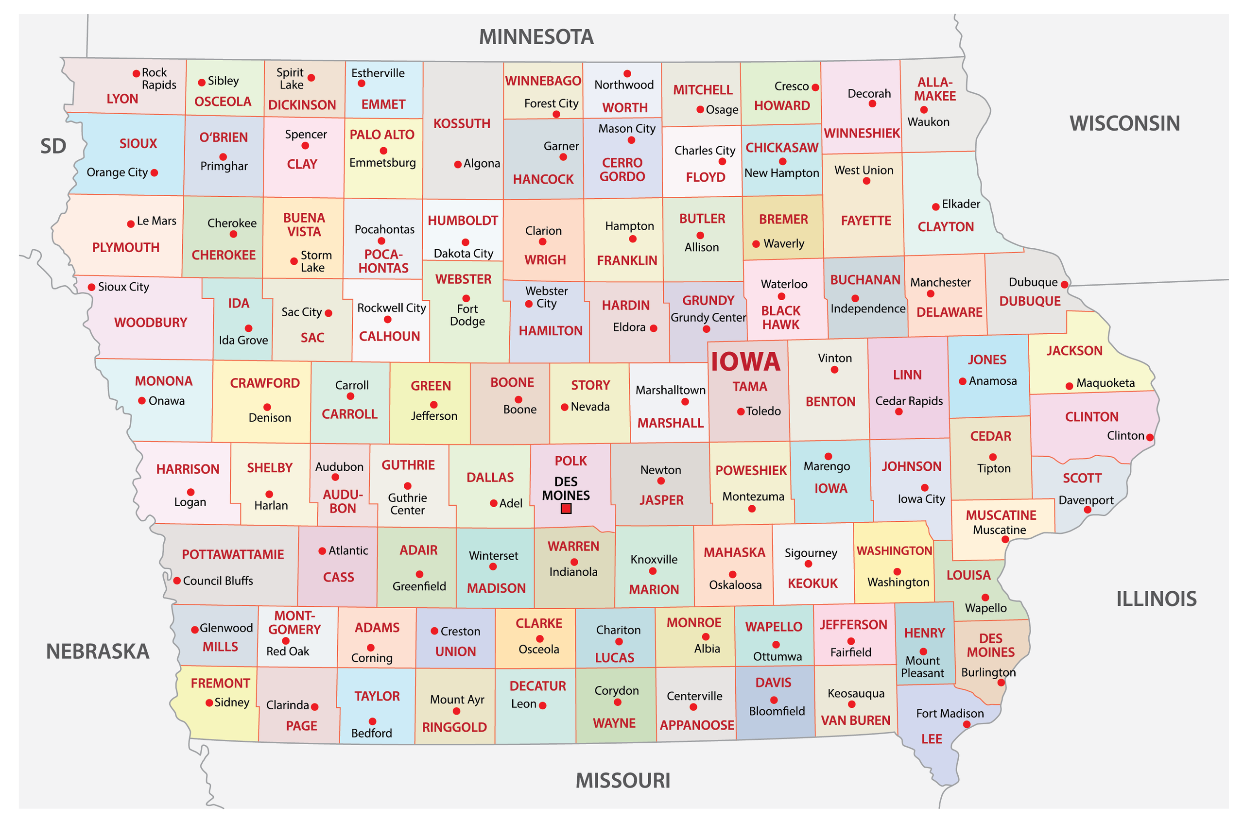 Alphabetical list of Iowa Counties