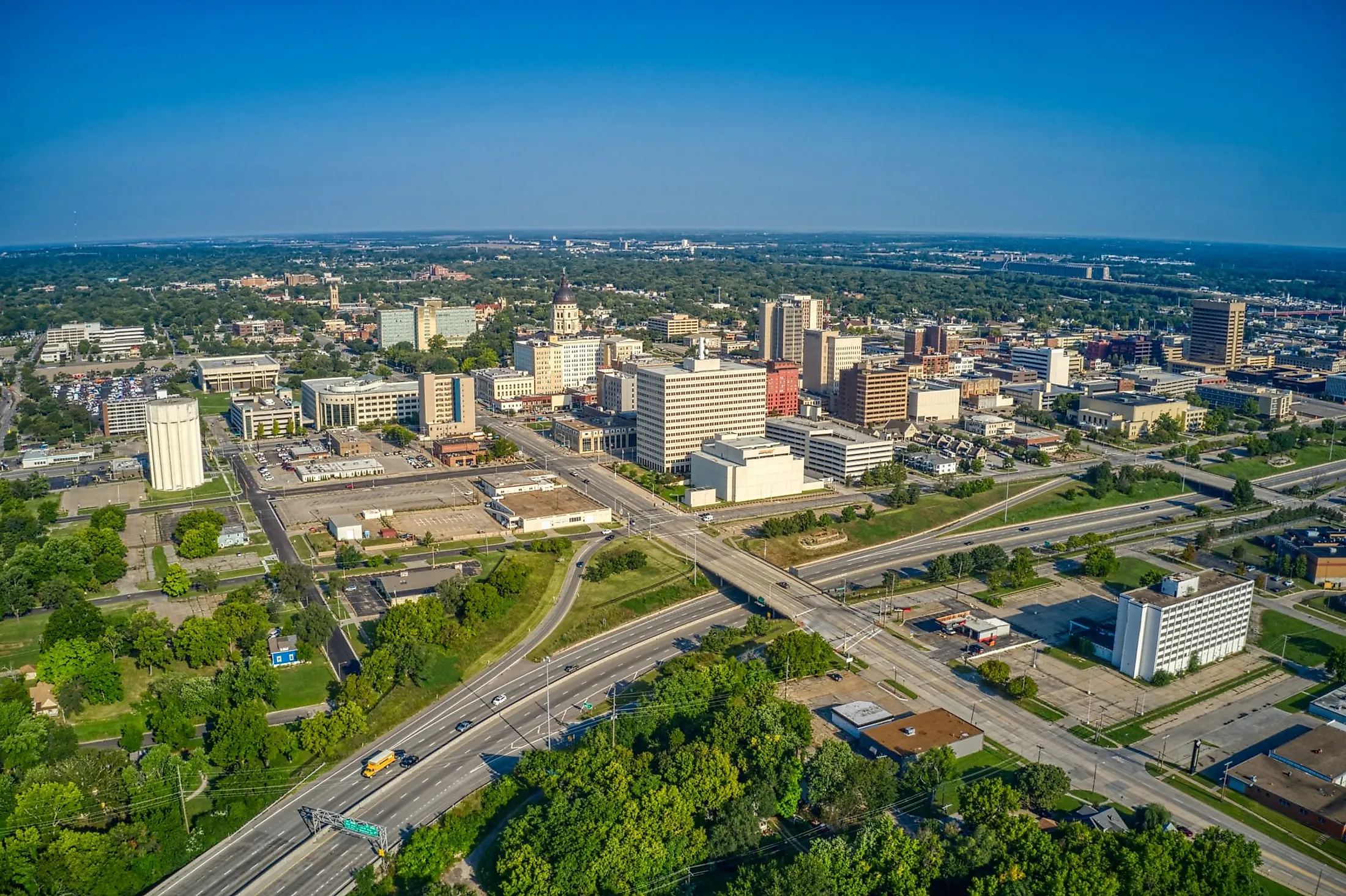 Aerial view of Topeka, Kansas, skyline in the morning.