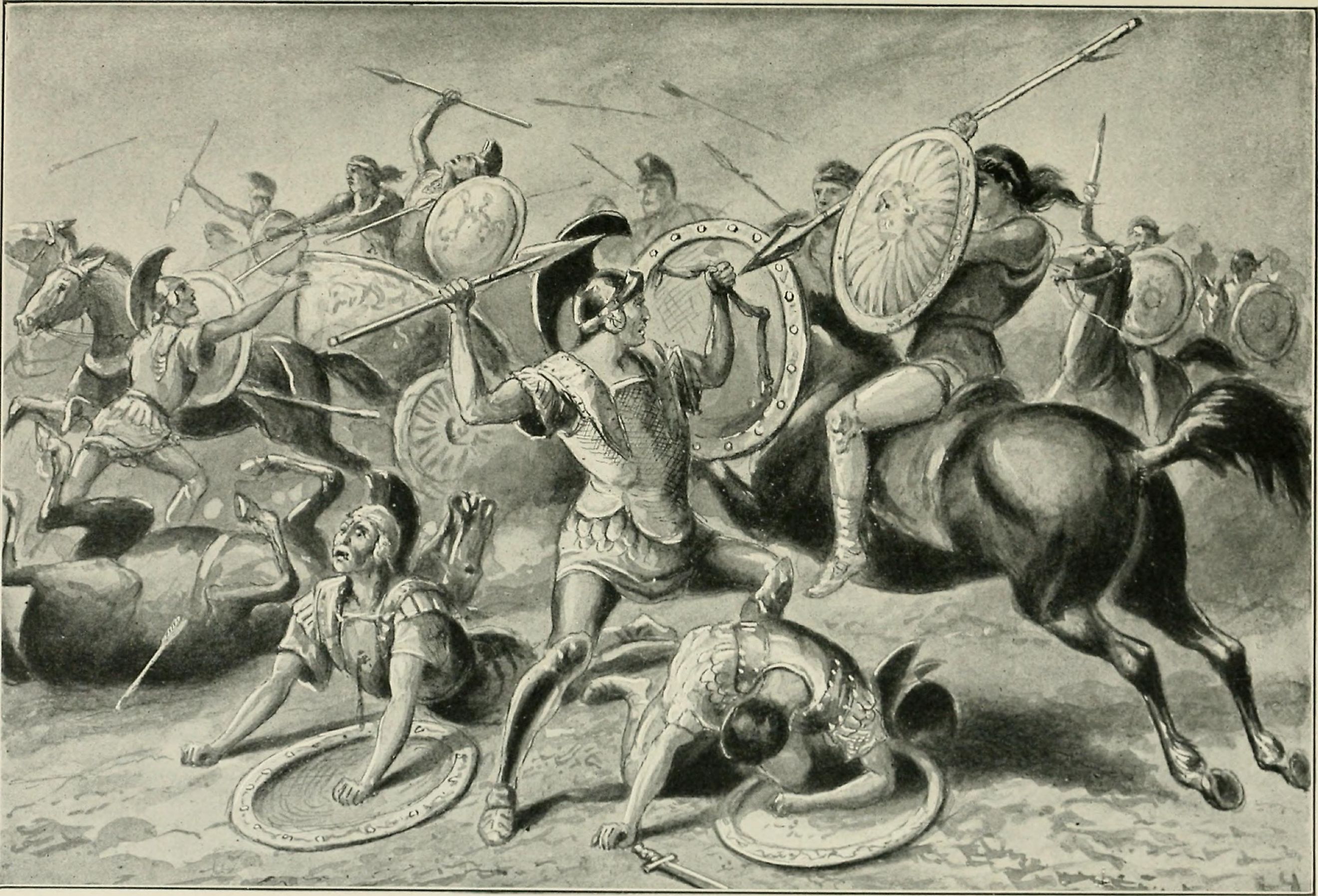 Pelopidas leading the Sacred Band Thebans into battle.