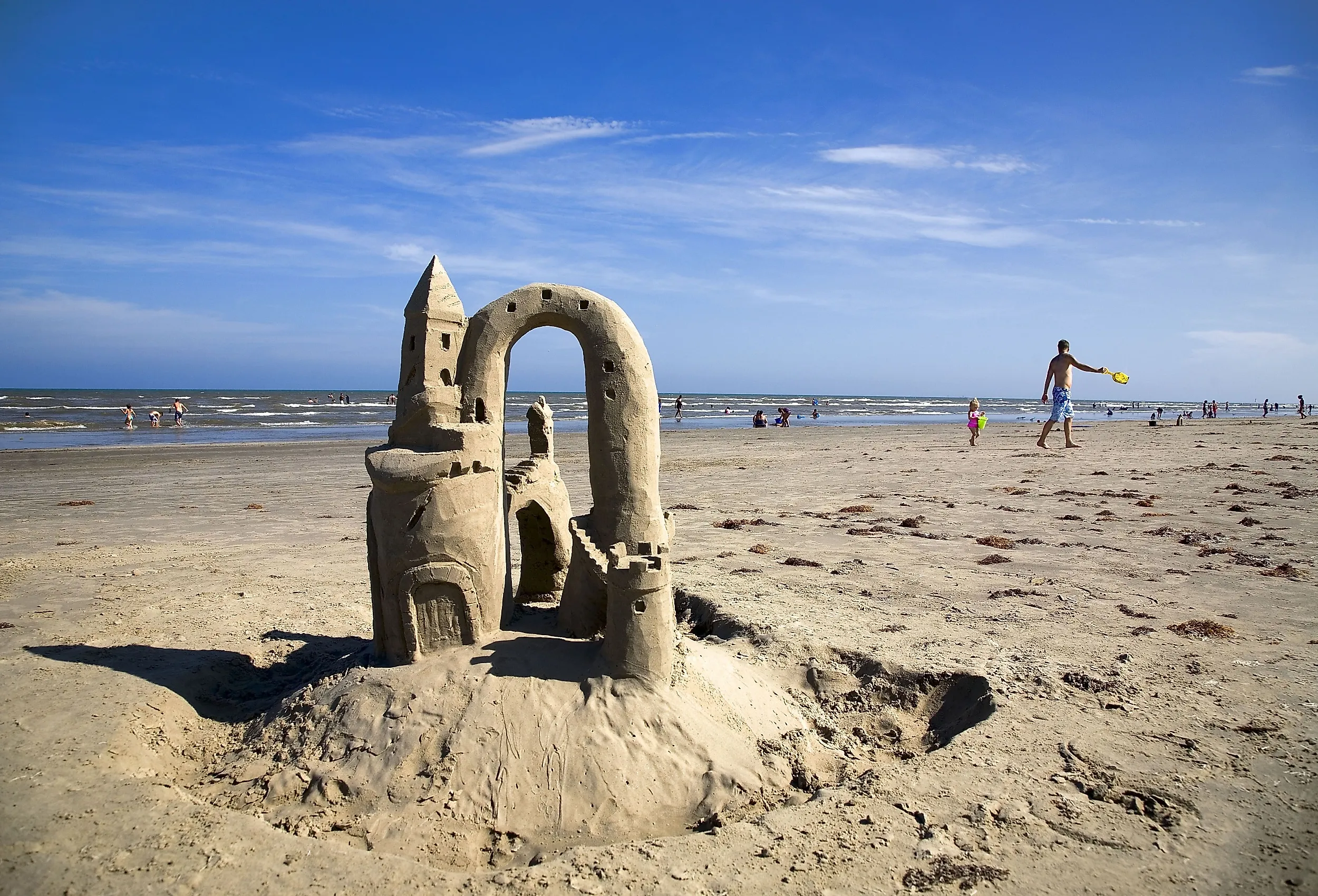 Sandcastles on beach on Mustang Island.